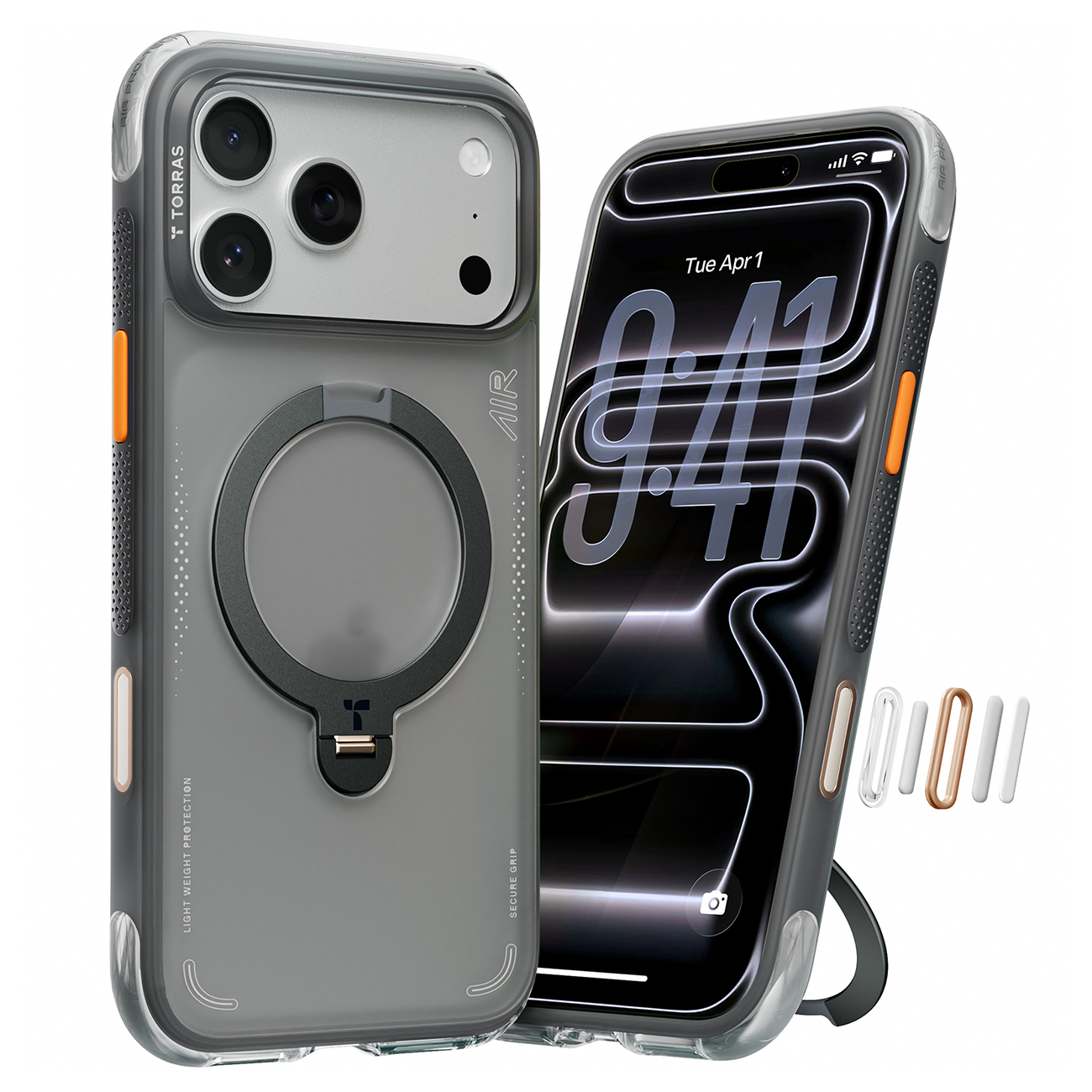 Torras Ostand Case for iPhone 17 Pro / MagSafe Compatible  / Built-in Grip / Shadow Black