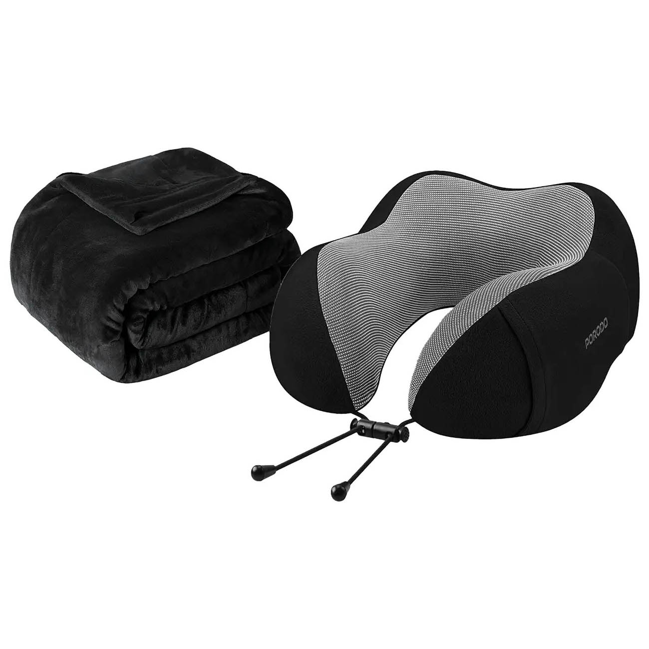 Porodo Travel Neck Pillow & Blanket / Soft Fabric / Built-in Storage Pocket