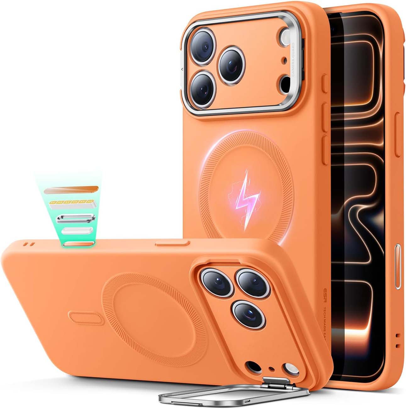 ESR Case for iPhone 17 Pro Max / Built-in Stand / MagSafe / Silicone / Orange