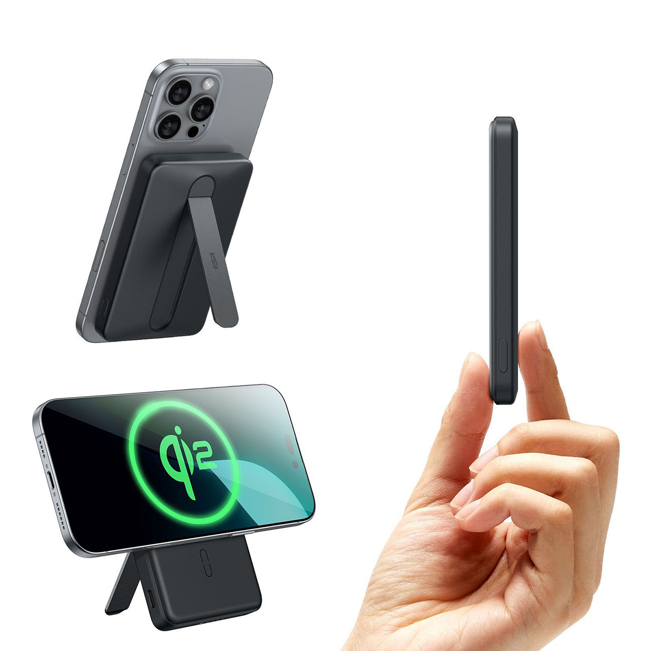 ESR Qi2 Magnetic Battery / 5000mAh Capacity / Built-in Stand / 15W Power / Black