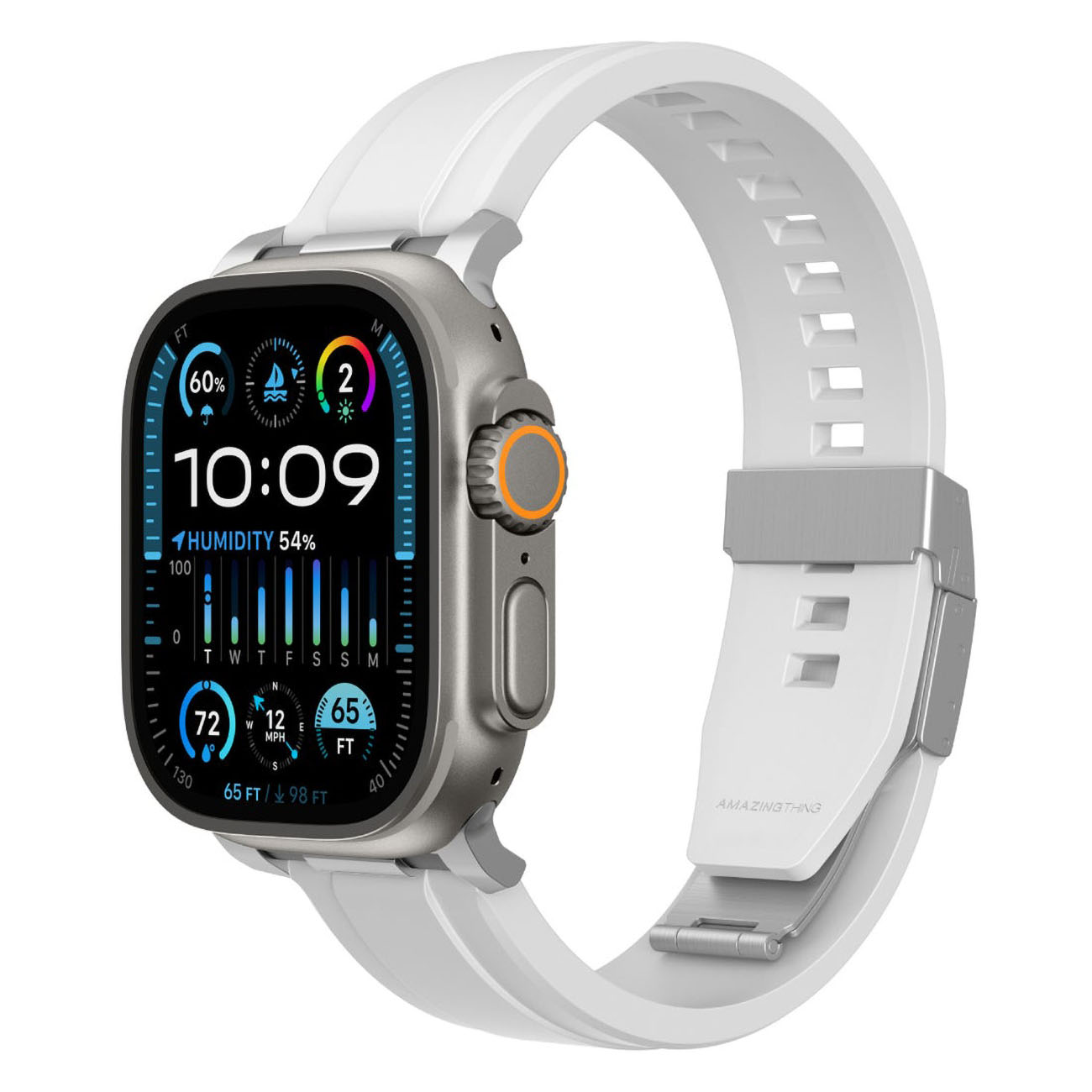 AmazingThing Chrono Apple Watch Strap / Supports All Sizes / Soft Silicone / White