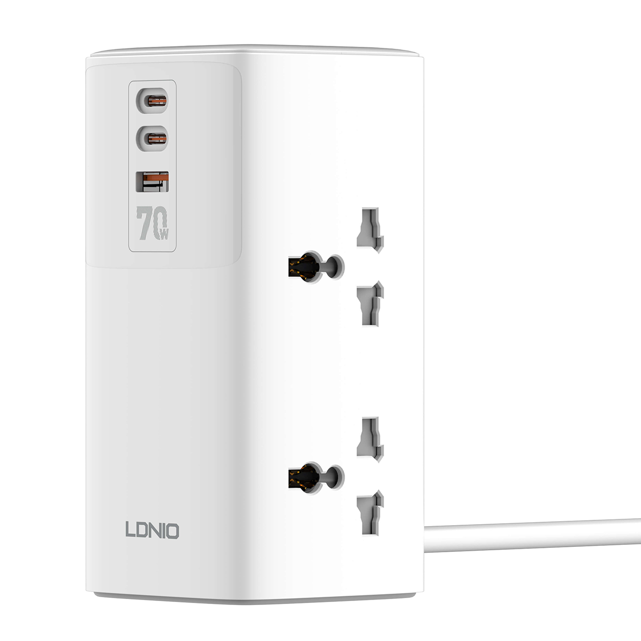 توصيلة كهرباء من LDNIO / فيها 4 مداخل ثلاثية + مدخلين تايب سي + مدخل USB / قوة 2500 واط