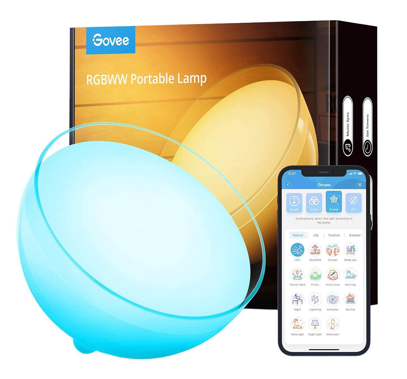 Govee RGBWW Smart Desk Light / Battery Powered / App Control / Color Changing / Voice Commands