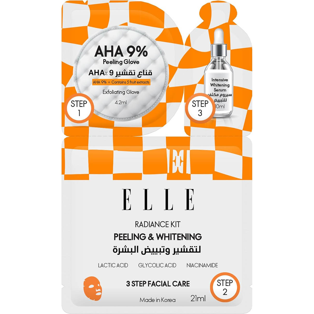 Elle Peeling & Whitening Radiance Kit Mask / 3-Step Care / 1 Piece