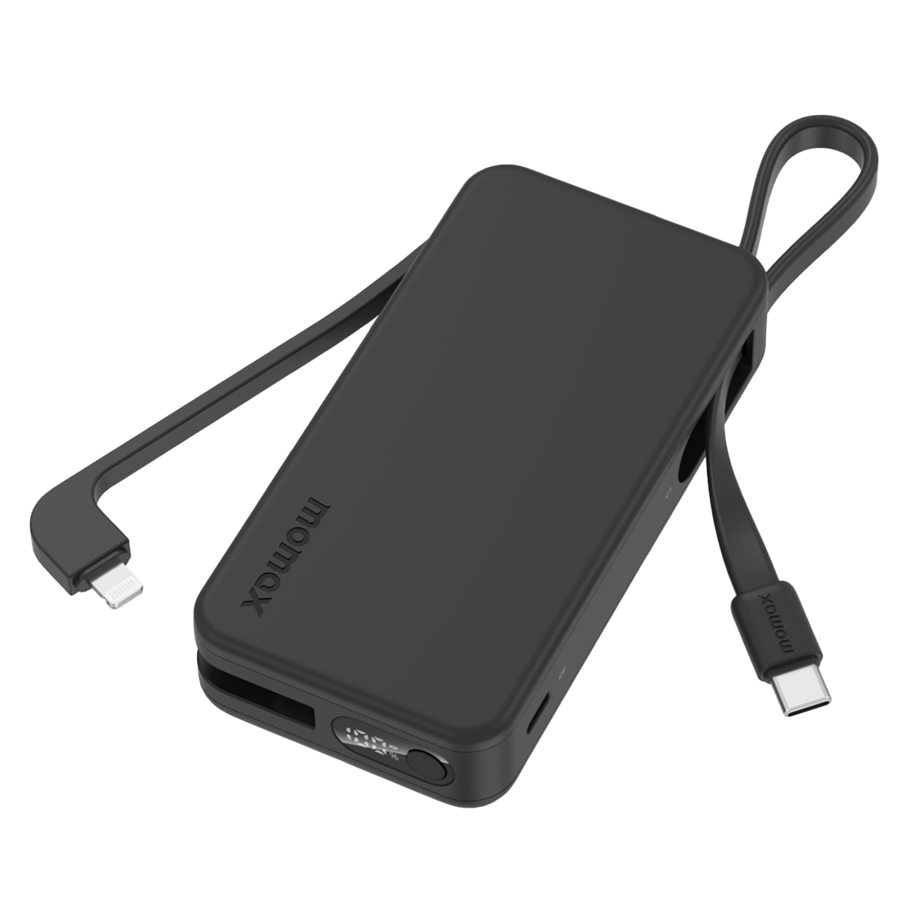 Momax Vital Power Bank / 10,000 mAh / Built-in Type-C + Lightning Cables / With Type-C Port / Black