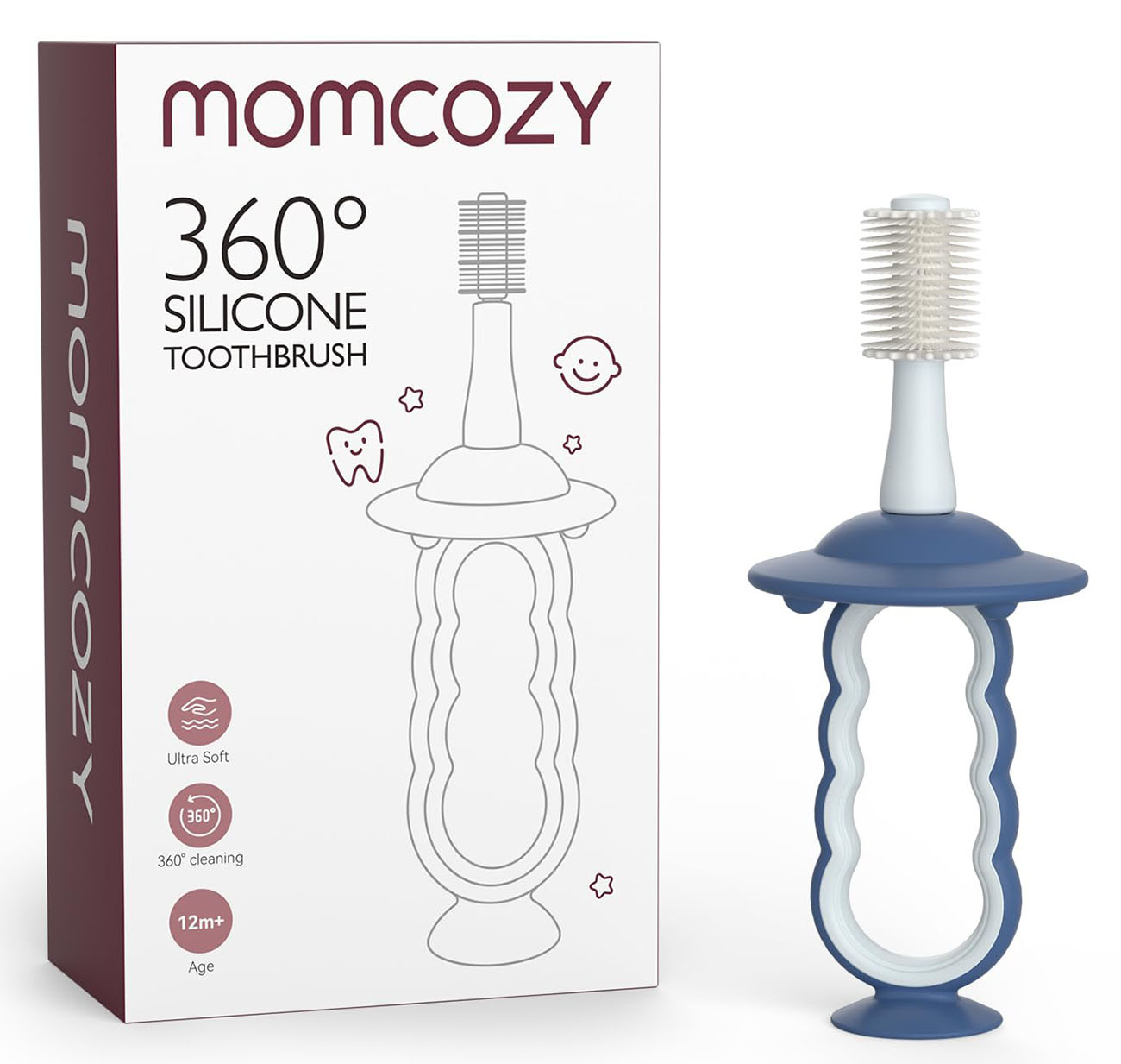 Momcozy Toothbrush & Tongue Cleaner for Kids / Soft Silicone / Blue