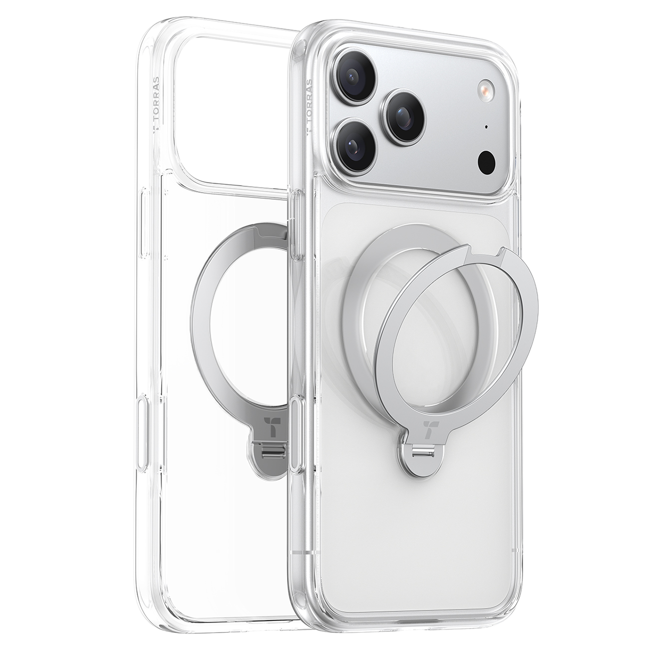 Torras Ostand Spin Case for iPhone 17 Pro / MagSafe Compatible / Built-in Grip / Clear