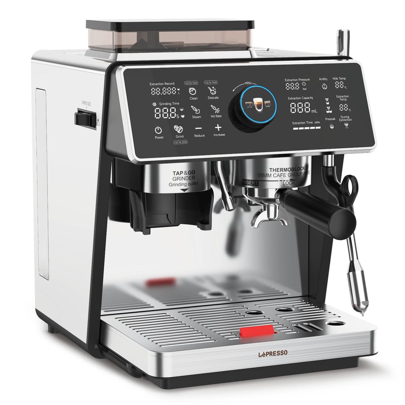 LePresso Vivente Coffee Machine / Built-in Grinder / 20 Bar Pressure / Touch Control Display