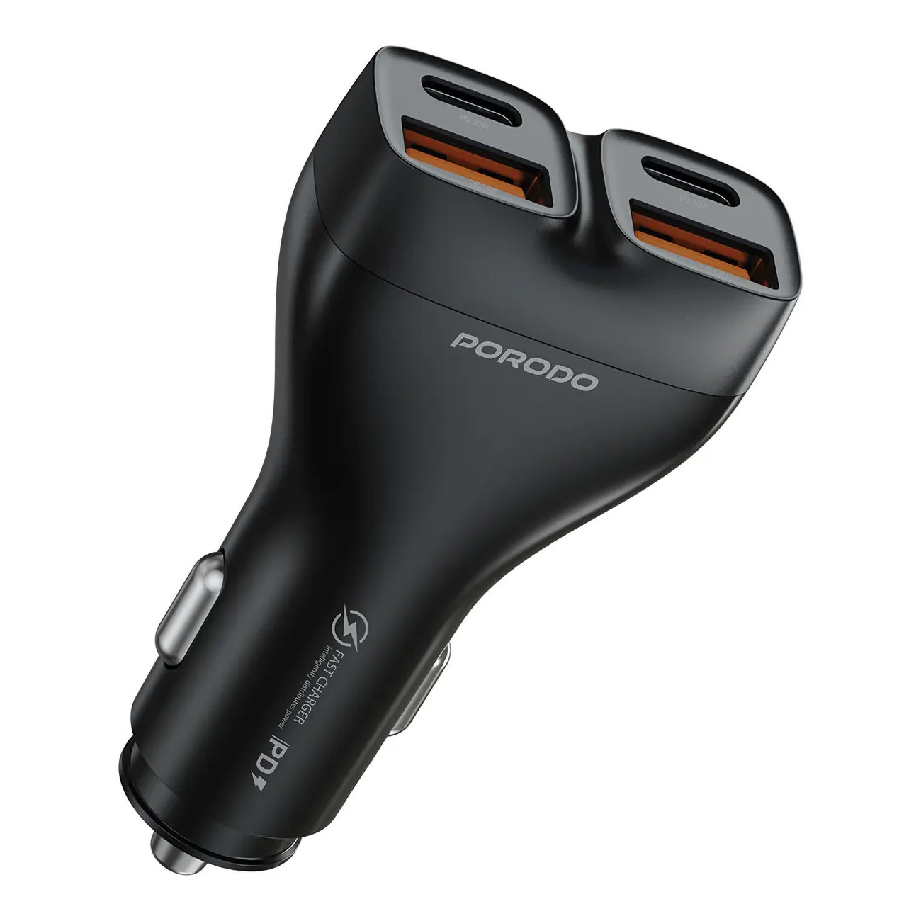 Porodo Car Charger / 2 Type-C + 2 USB-A Ports / 102W Power / Smart Power Distribution