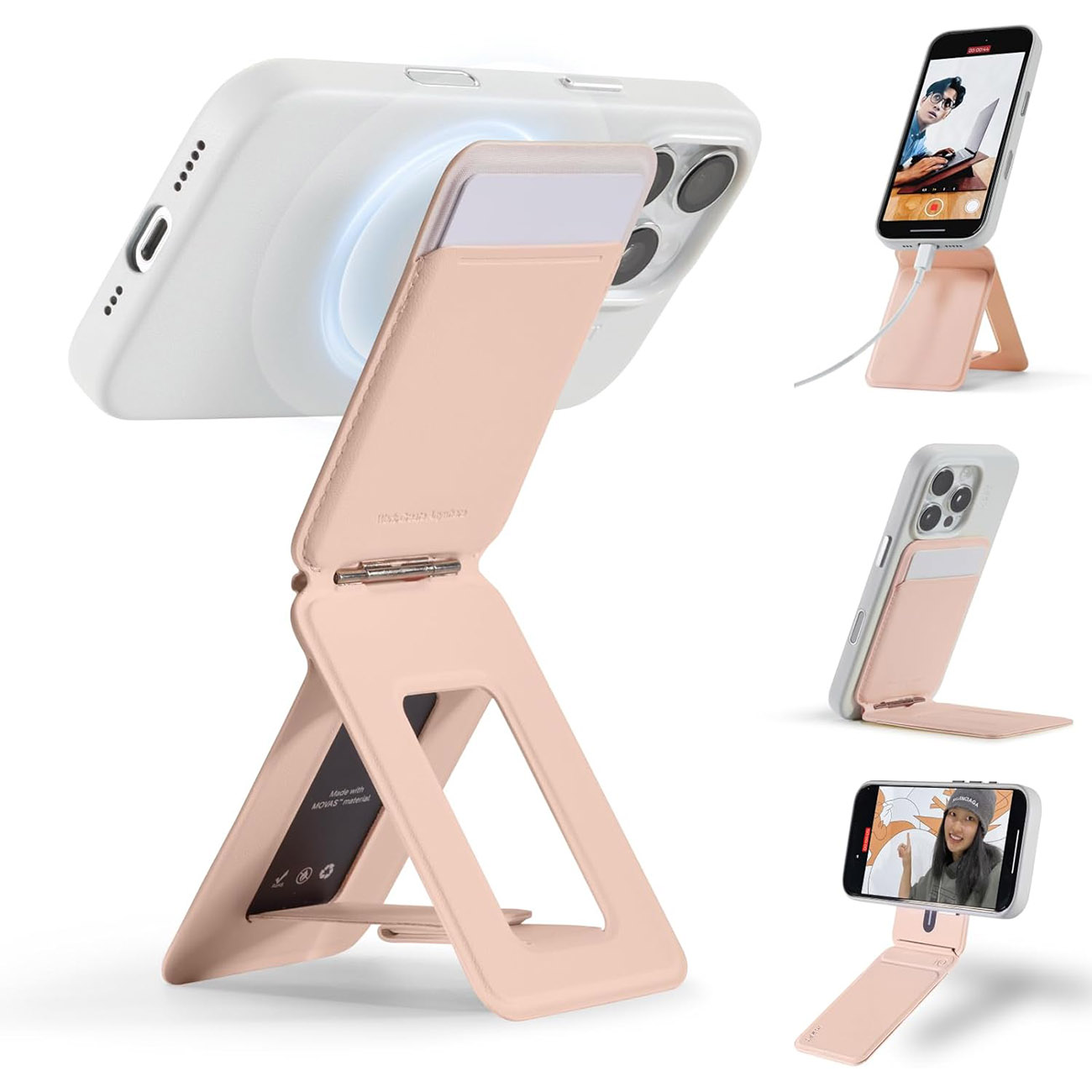 MOFT iPhone Stand & Tripod / Built-in Wallet / Folds & Converts to Tripod / MagSafe / Peach Pink
