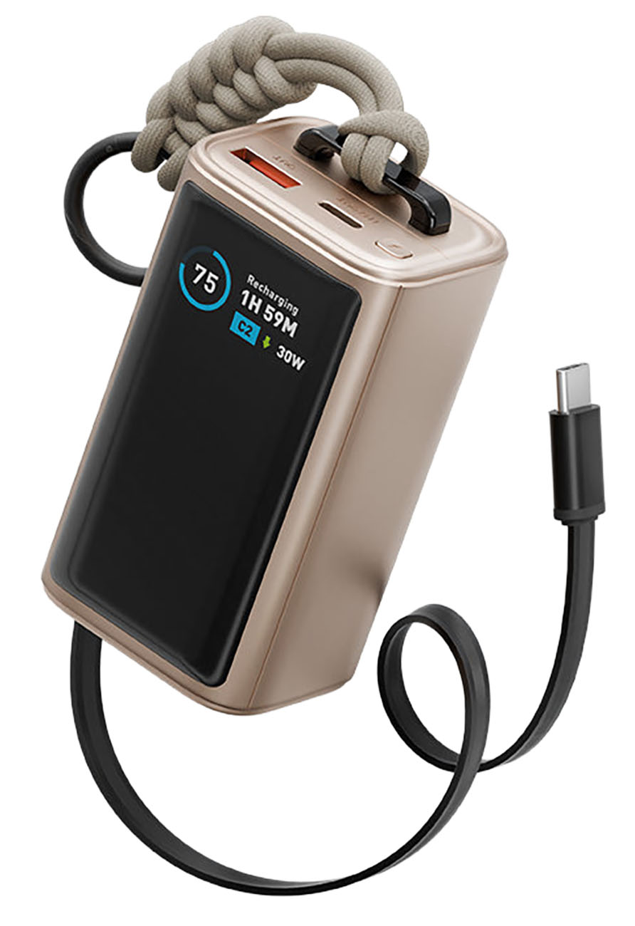 Energea ComPac Arc Power Bank / Type-C + USB Ports / Built-in Type-C Cable / 10,000 mAh / Gold