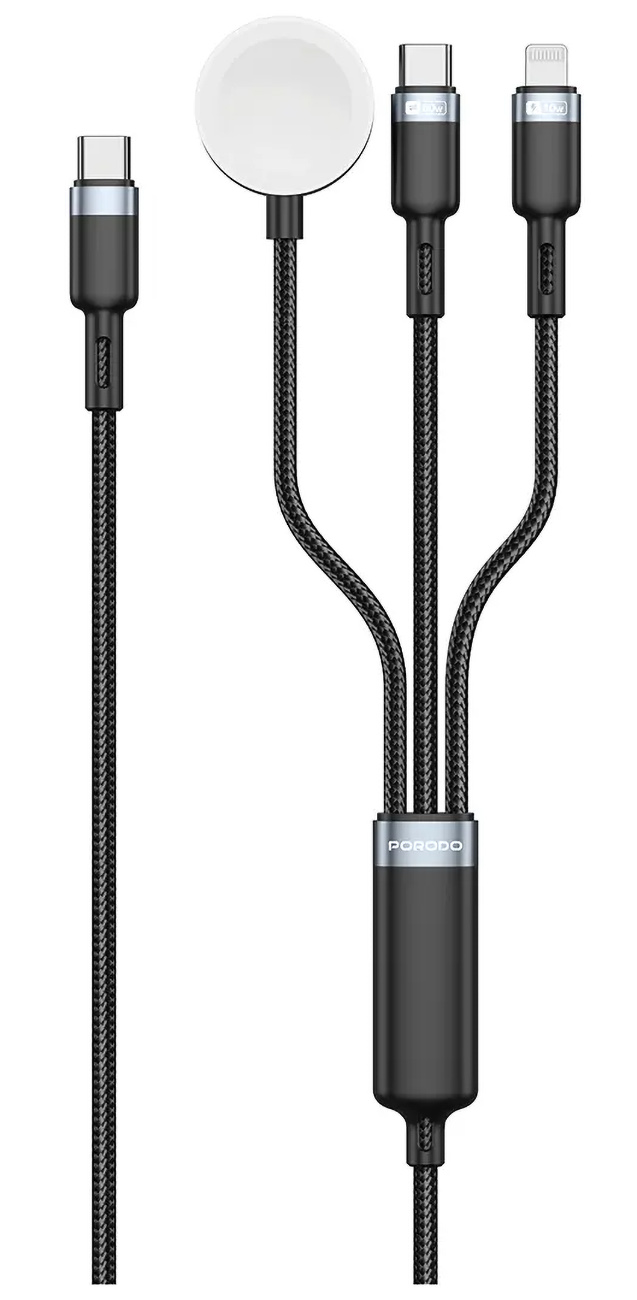 Porodo TrioLink Cable Type-C / 3 Extra Ports / 60W Power / 1.2m Length