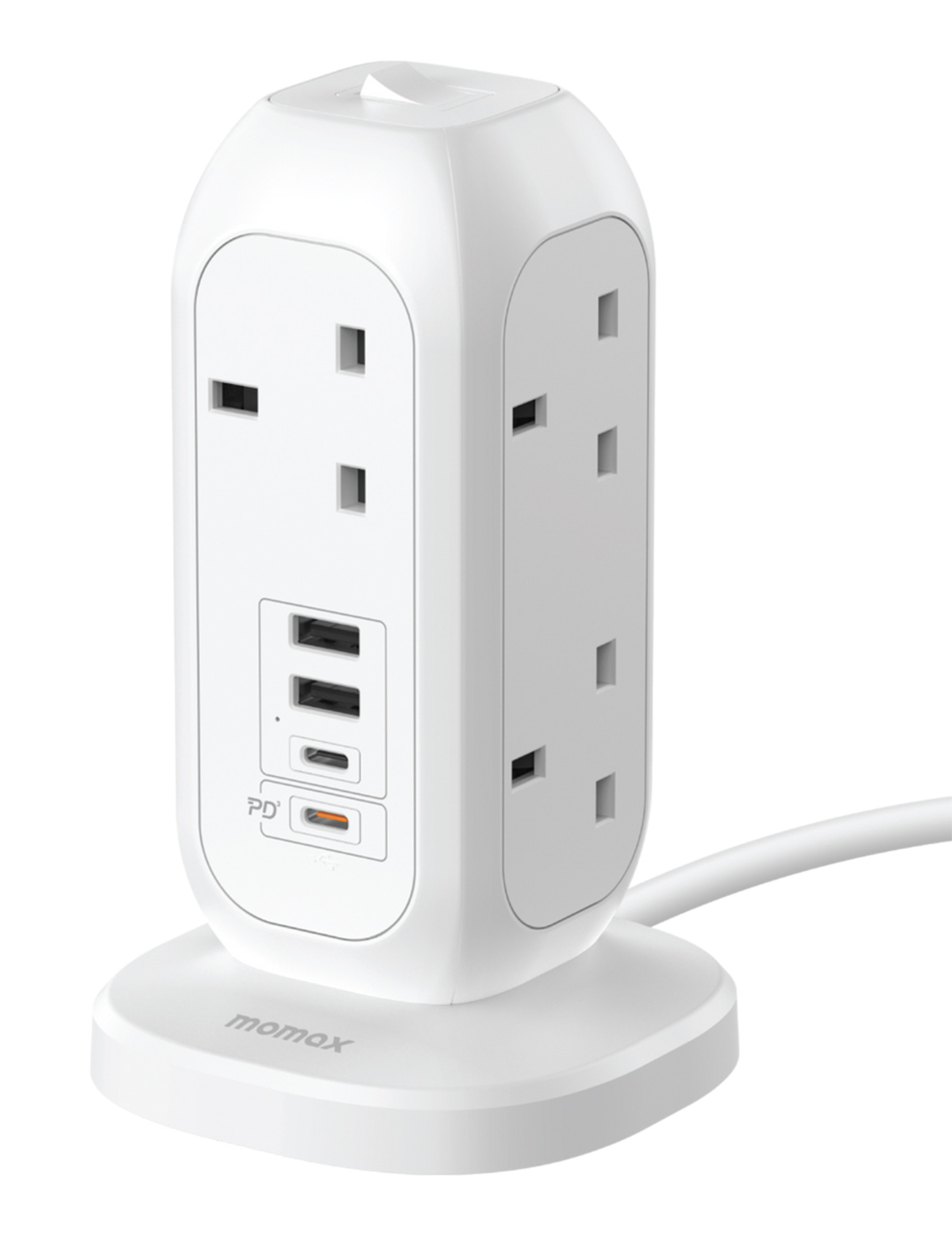 شاحن + توصيلة OnePlug من Momax / مع 7 مداخل كهرباء ثلاثية مع مدخلين تايب سي و مدخلين USB