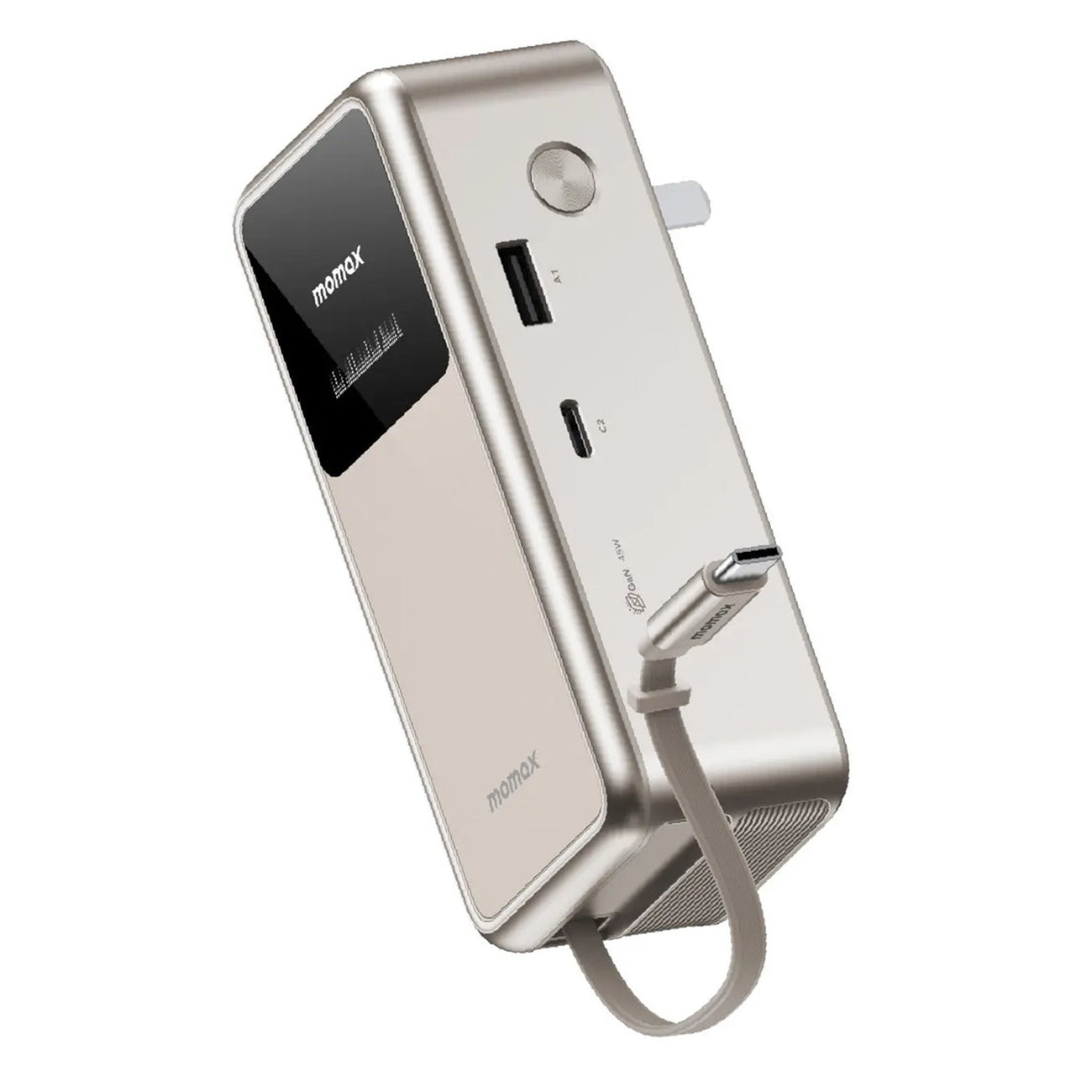 Momax Power Bank & Charger 10,000mAh / Built-in Type-C Cable / Type-C + USB-A Ports / 45W / Titan