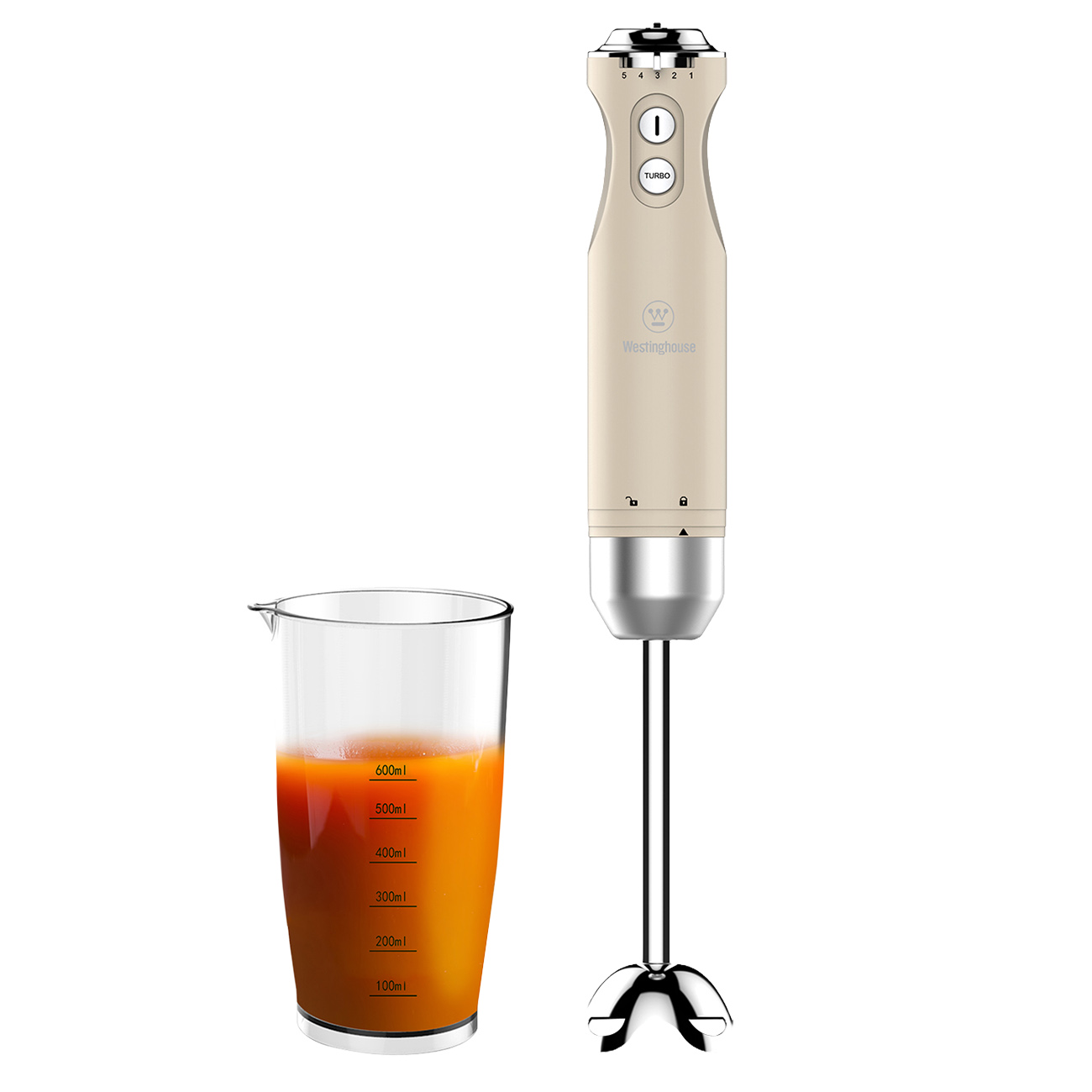 Westinghouse Hand Blender / With 600 ml Measuring Cup / 5 Speed Settings / 600W Power / Off White