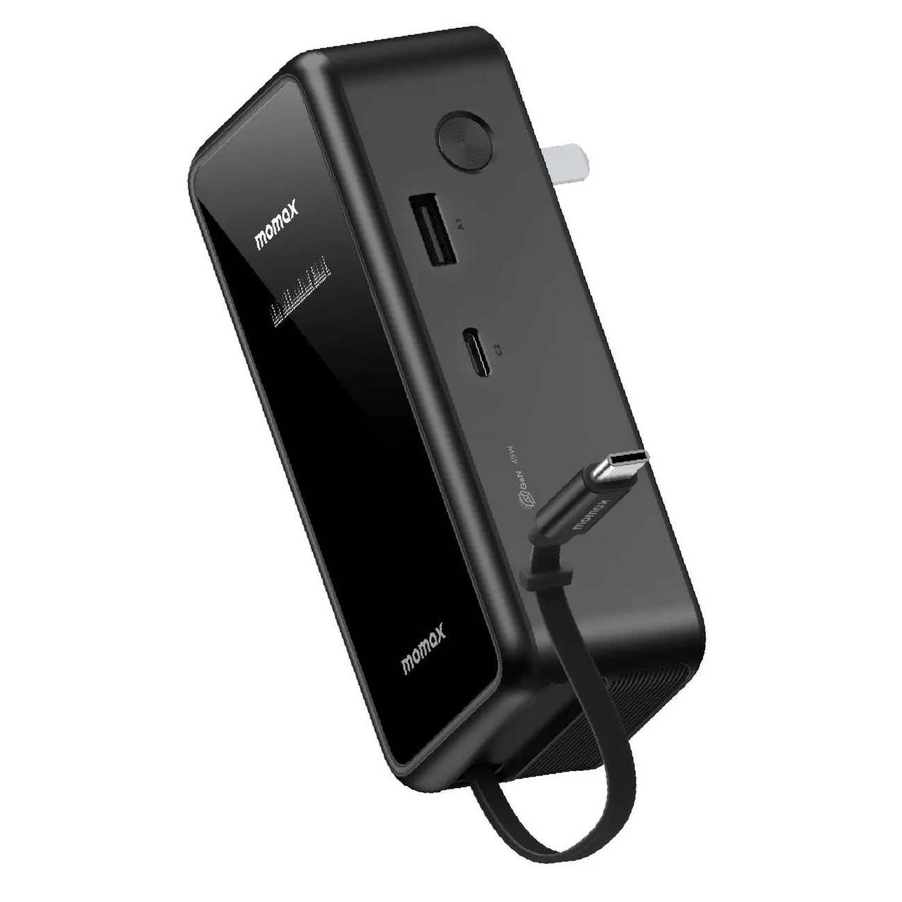 Momax Power Bank & Charger 10,000mAh / Built-in Type-C Cable / Type-C + USB-A Ports / 45W / Black