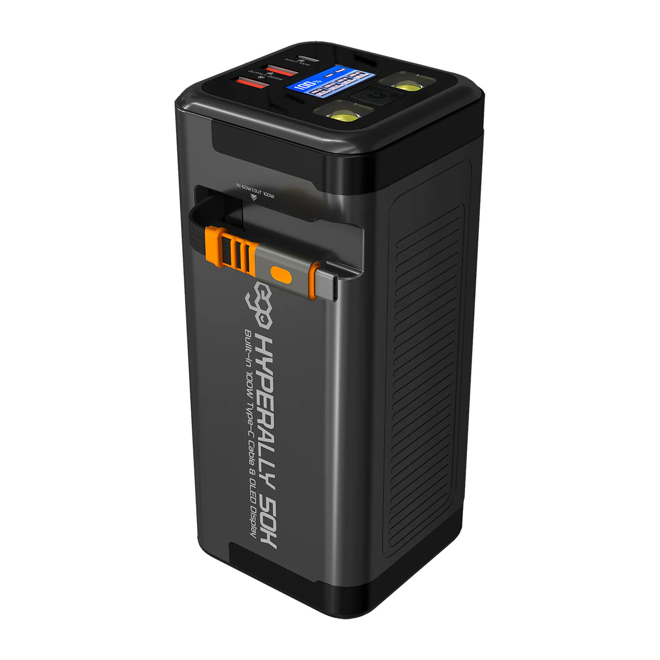 بطارية سعة 50 الف من EGO / مدخلين تايب سي + مدخلين USB / واير تايب سي مدمج / قوة 100 واط