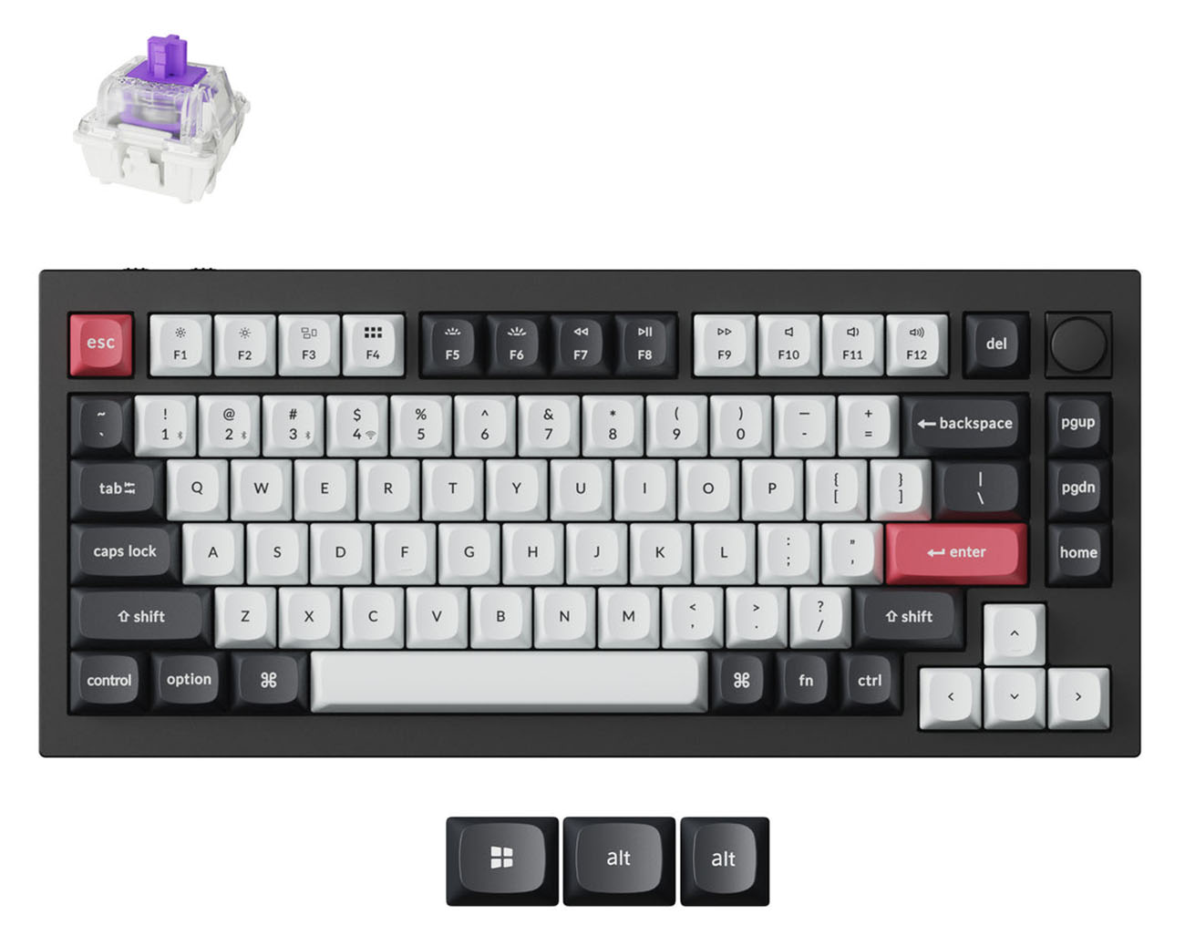 كيبورد Q1 HE QMK اللاسلكي من Keychron / مفاتيح مغناطيسية / اضاءة RGB / عربي و انجليزي / اسود