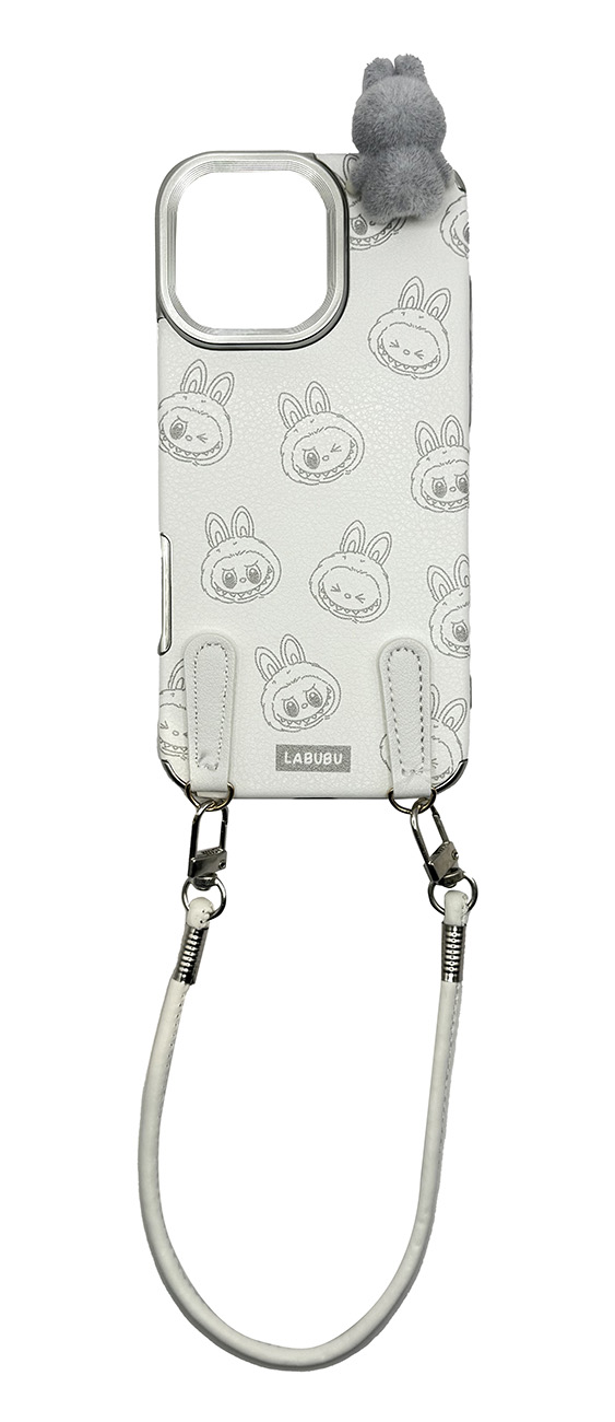 كفر لابوبو لايفون 16 بلس / مع حزام معصم / تصميم 3D / ضد الطيحات و الخدوش / ابيض