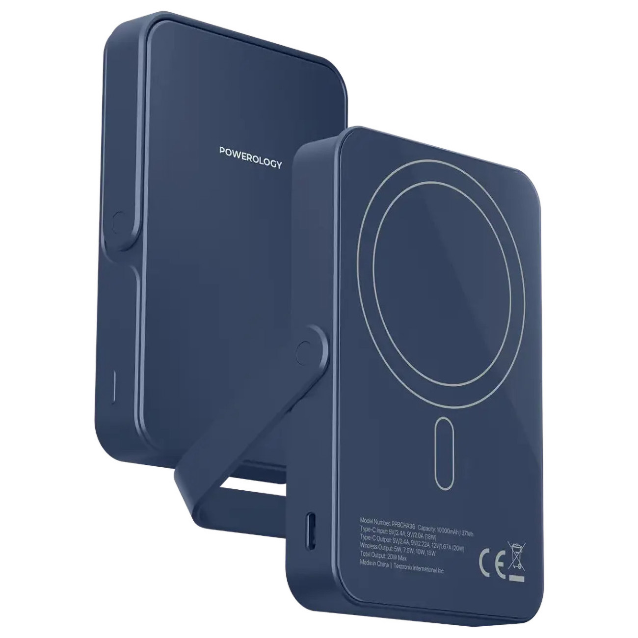 Powerology Spetemor Wireless Power Bank / 10,000mAh / Type-C Port / Built-in Stand / Blue