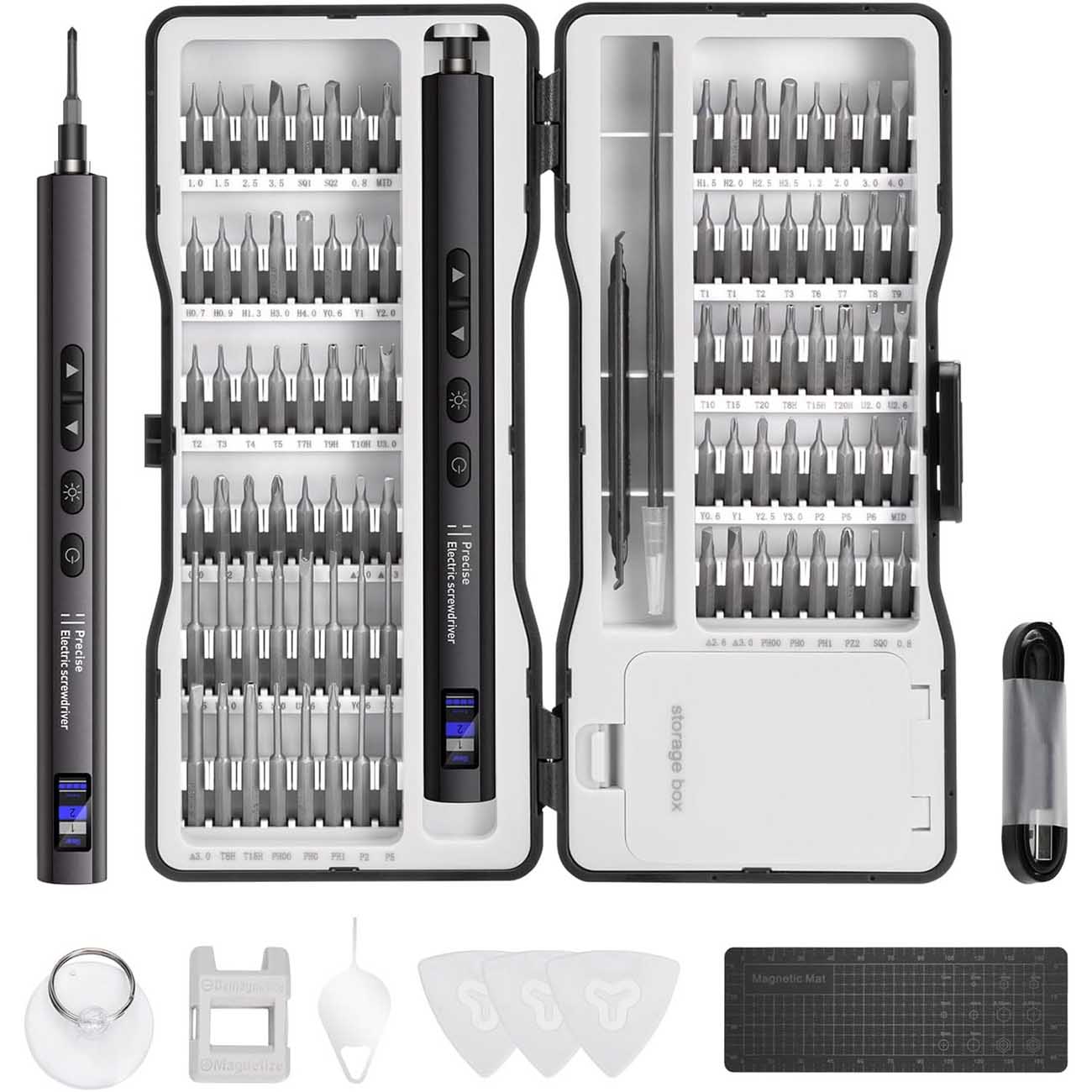 Porodo TechFix Screwdriver Kit / 97 Pieces / Battery-Powered / With LED Light