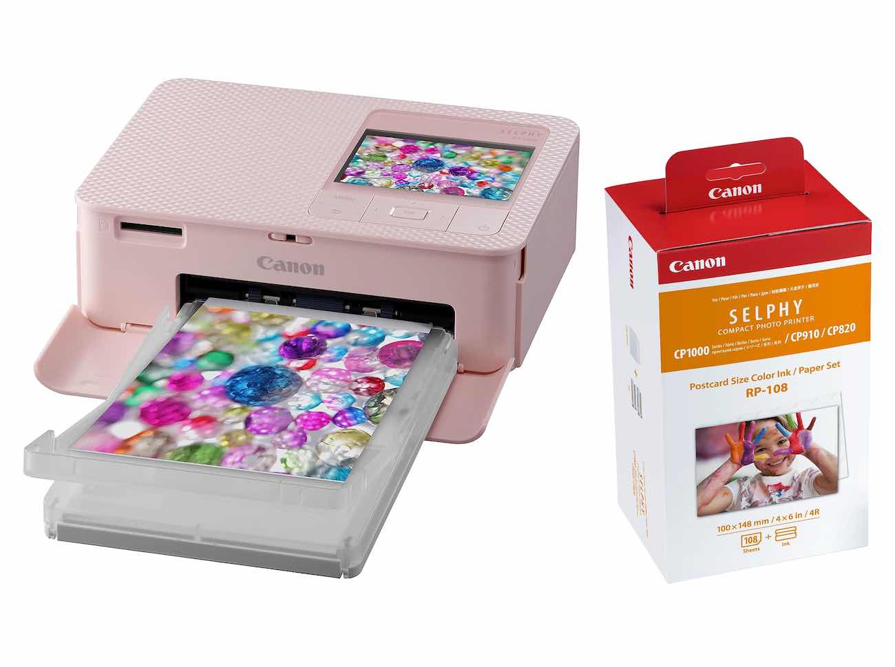 Bundle / Canon Selphy CP1500 Smart Printer / Pink with Additional Color Ink & 108 Extra Sheets