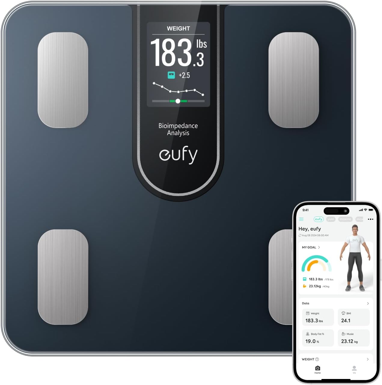 Anker Eufy C20 Smart Scale / Provides Weight & 16 Different Measurements / Black