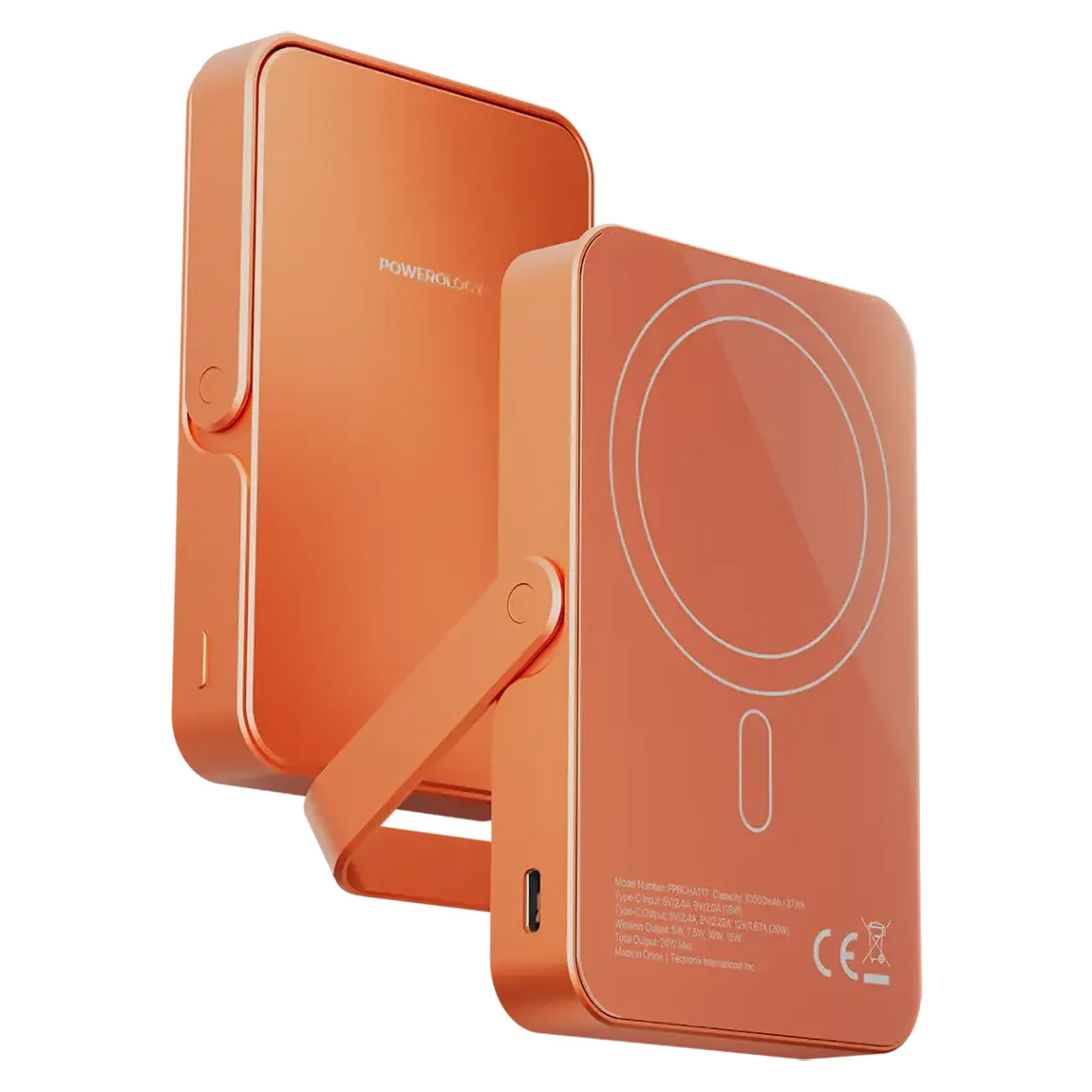 Powerology Spetemor Wireless Power Bank / 10,000mAh / Type-C Port / Built-in Stand / Orange