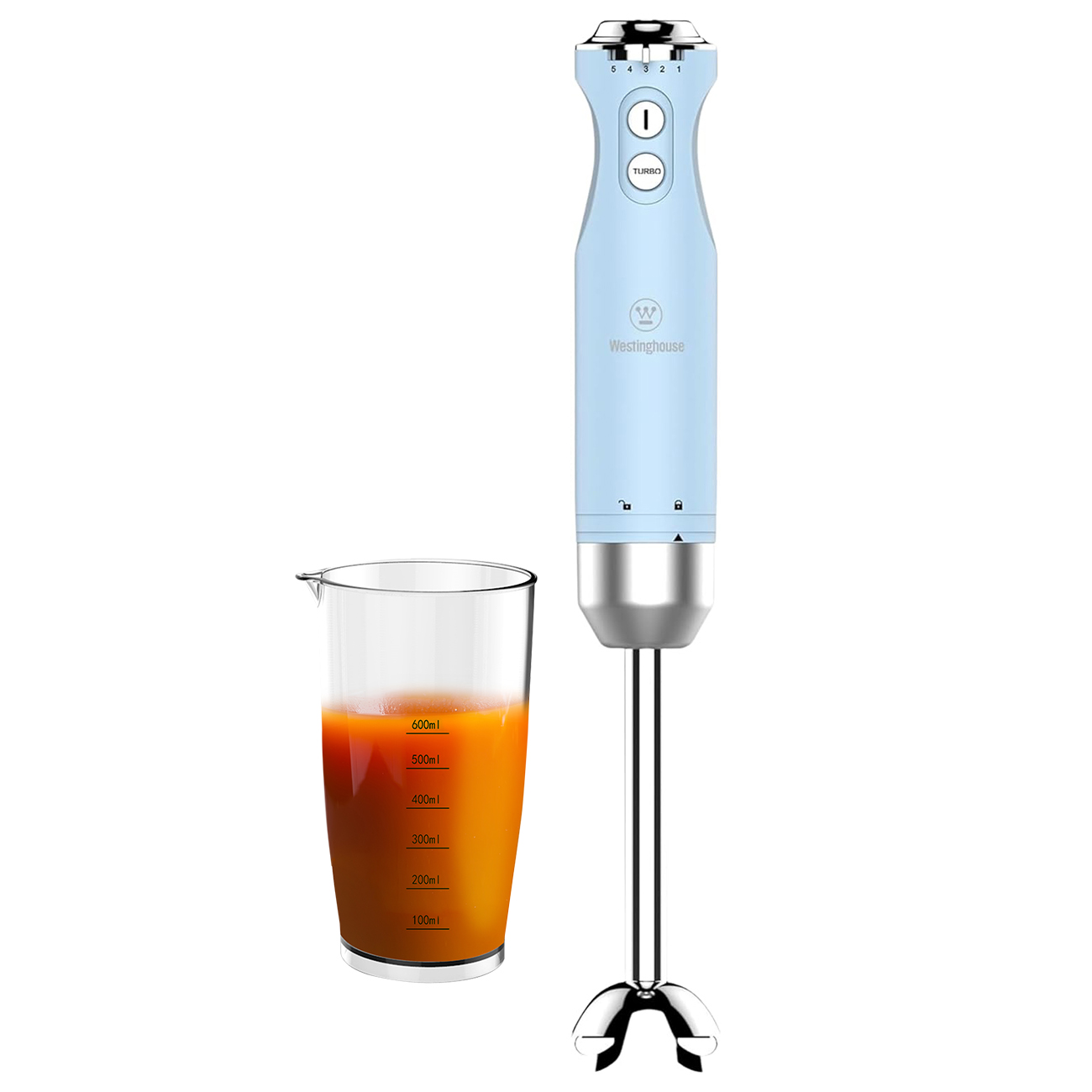  Westinghouse Hand Blender / With 600 ml Measuring Cup / 5 Speed Settings / 600W Power / Blue