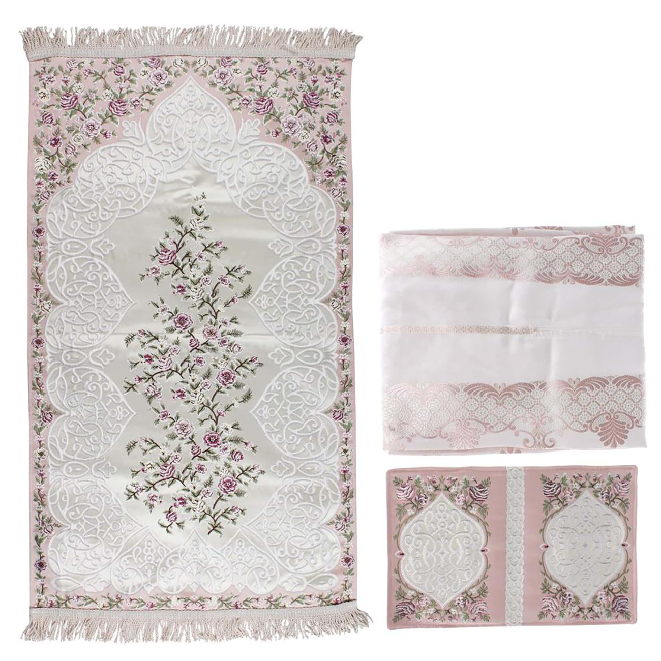 Sundus Prayer Set / Prayer Mat + Prayer Dress + Quran Cover / Pink