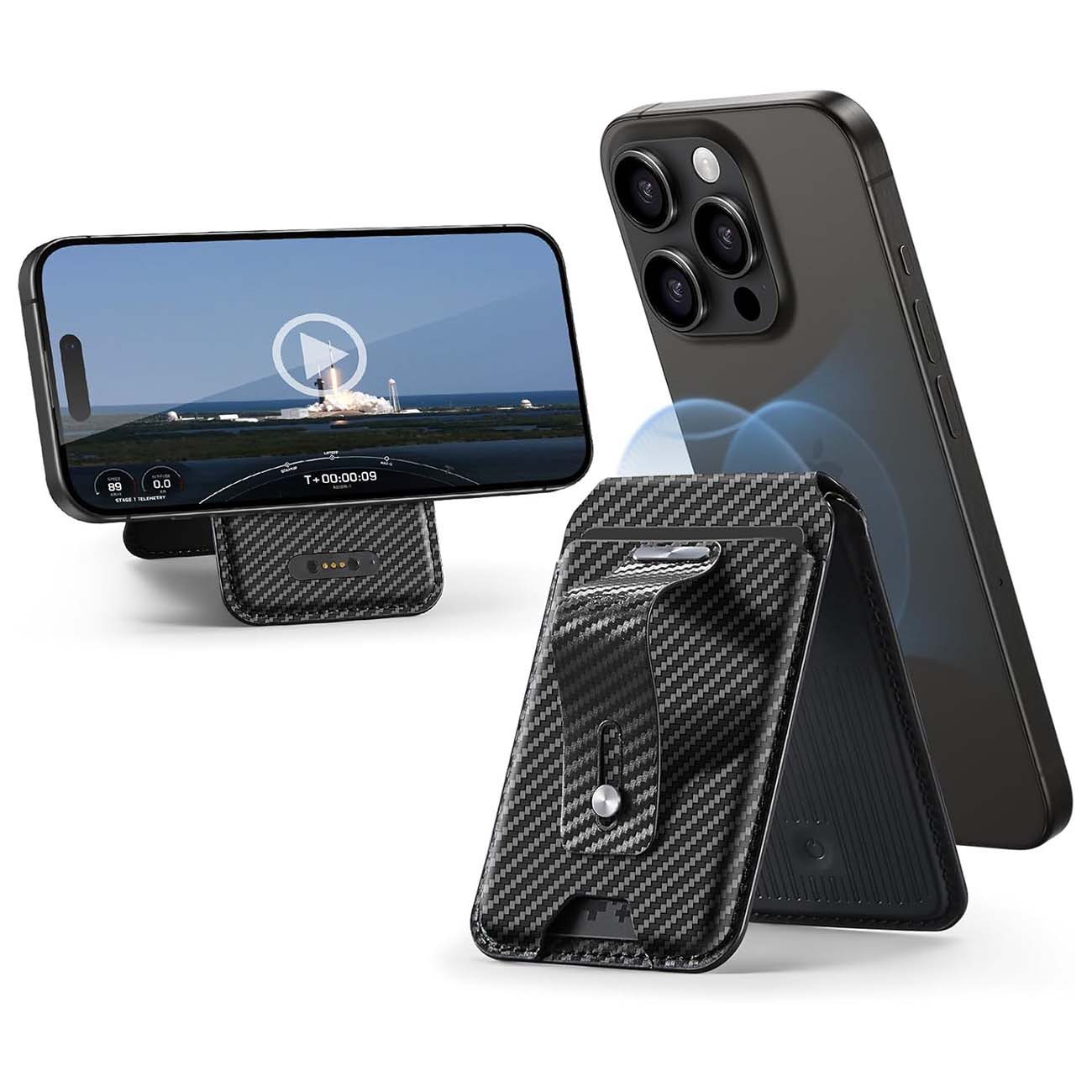 ESR Geo Wallet with Built-in Stand / Supports MagSafe + Apple Find My / With Grip / Carbon Fiber