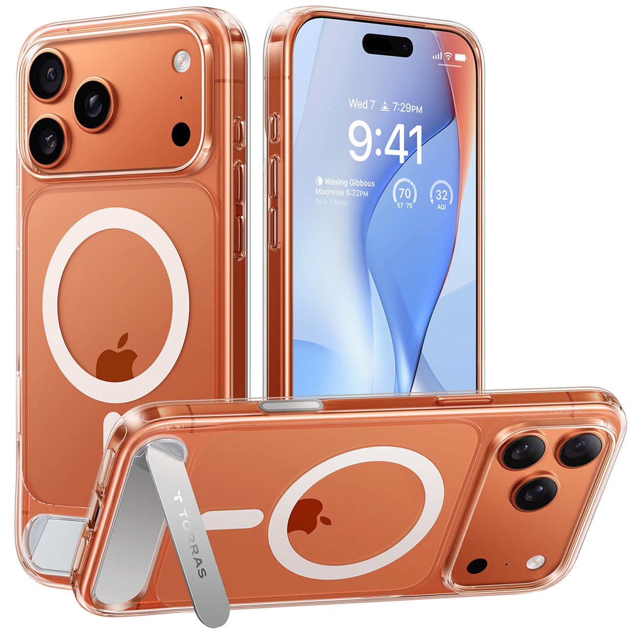 كفر Torras Pstand لايفون 17 برو / يدعم MagSafe / مع ستاند مدمج / ضد الطيحات / شفاف