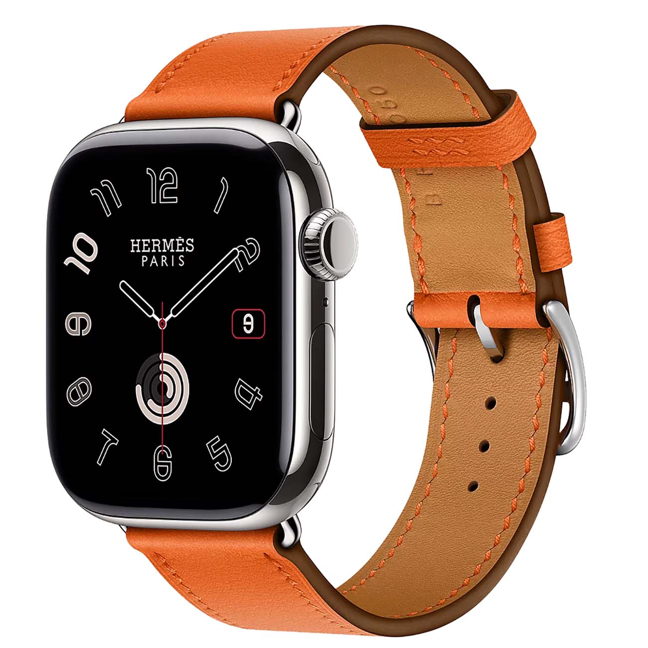 ساعة ابل اصدار Hermes جيل 11 / ستيل مع سير سنقل تور جلد لون برتقالي / حجم 42