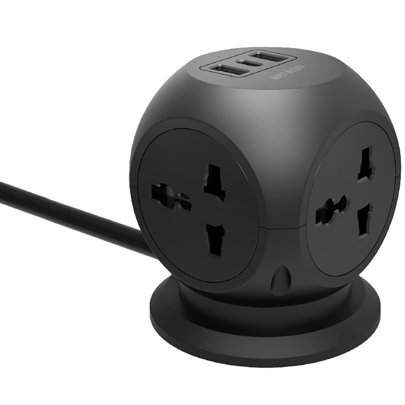 Green Power Strip / 4 AC Sockets + 1 Type-C Port + 2 USB Ports / 2500W Power 