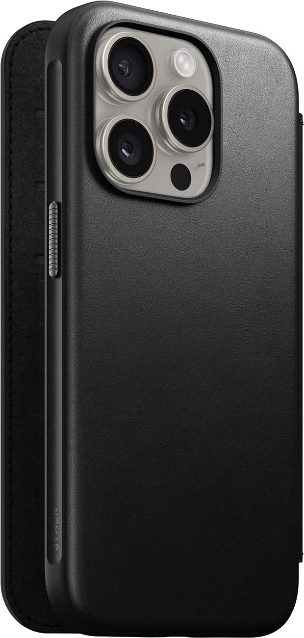Nomad Leather Folio Case / iPhone 15 Pro Max / Built-in Wallet / Screen Cover / MagSafe / Black Leather