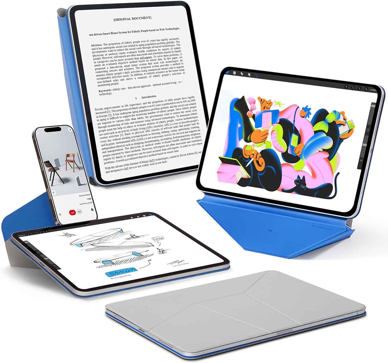 MOFT Dynamic Folio Case for iPad Air 13 inch / With Phone Stand / Flexible / Blue & Grey