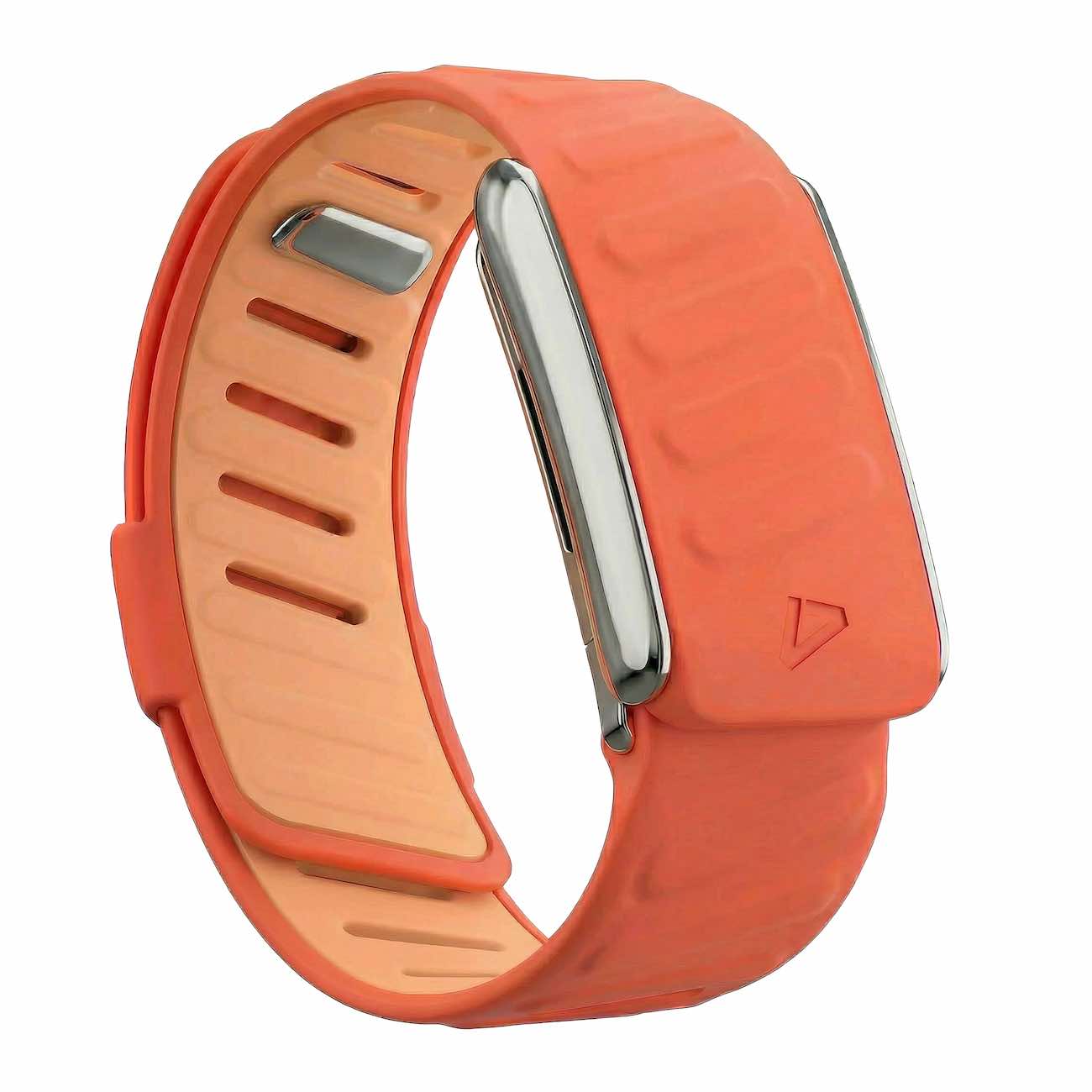 Dash Strap For Whoop 5 / Soft Silicone / Coral with Shiny Silver Frame