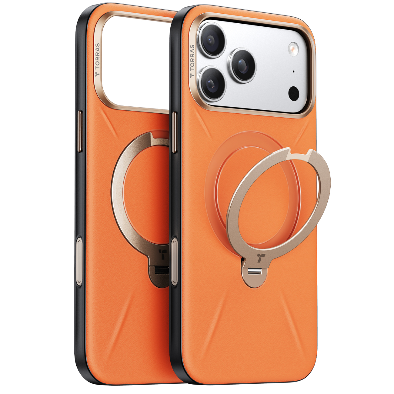 Torras Case for iPhone 17 Pro / MagSafe Compatible / Built-in Grip / Premium Leather / Orange