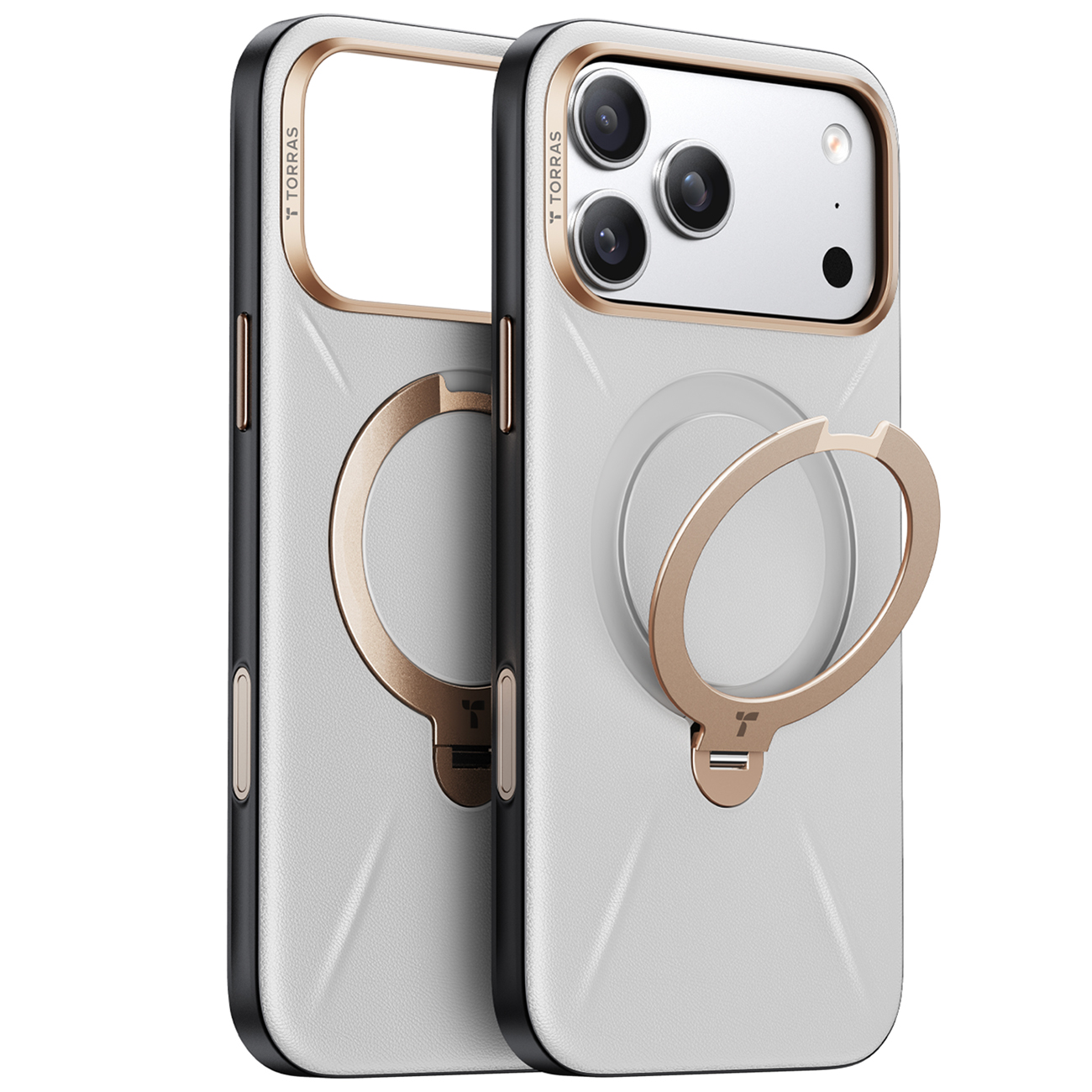 Torras Case for iPhone 17 Pro Max / MagSafe Compatible / Built-in Grip / Leather / Pearl Grey