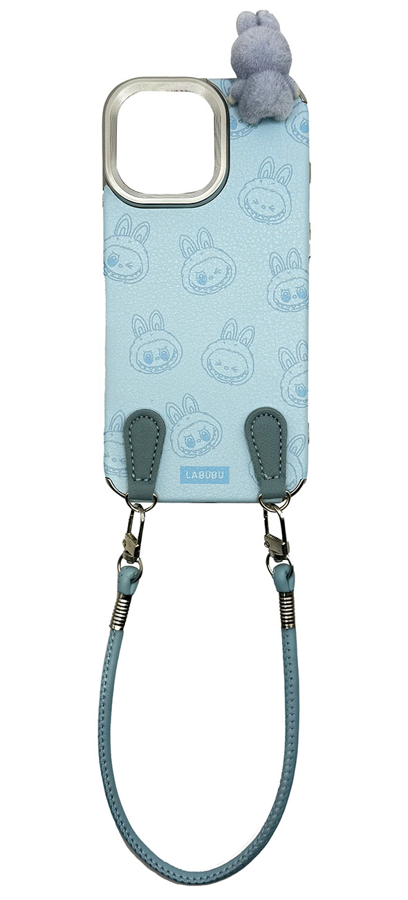 كفر لابوبو لايفون 15 برو ماكس / مع حزام معصم / تصميم 3D / ضد الطيحات و الخدوش / ازرق