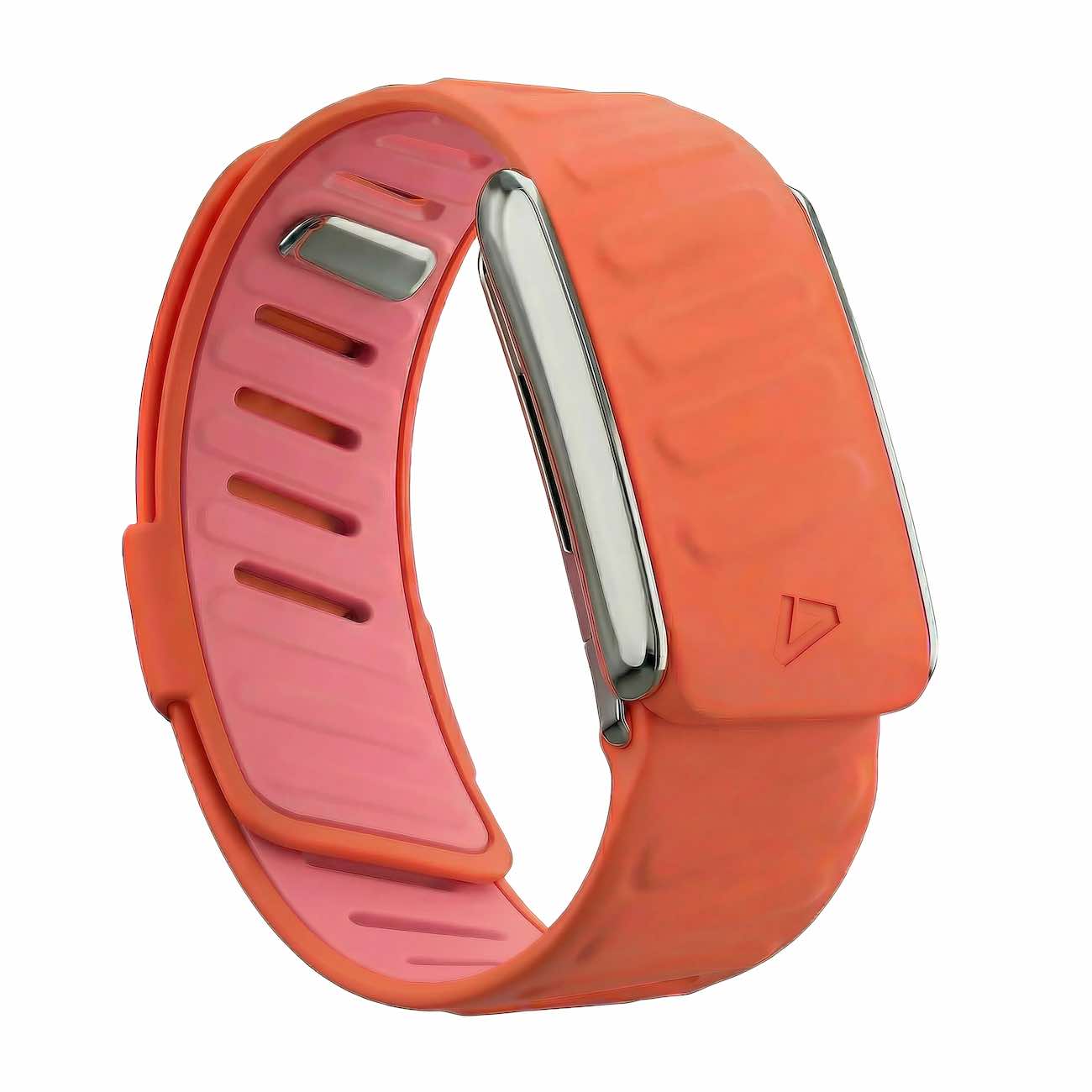 Dash Strap For Whoop 5 / Soft Silicone / Coral with Shiny Silver Frame