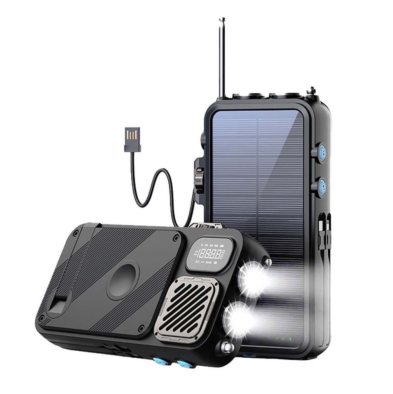 Powerology Power Bank 16,000mAh / Supports Solar Charging / With FM Radio / Built-in Charging Cables