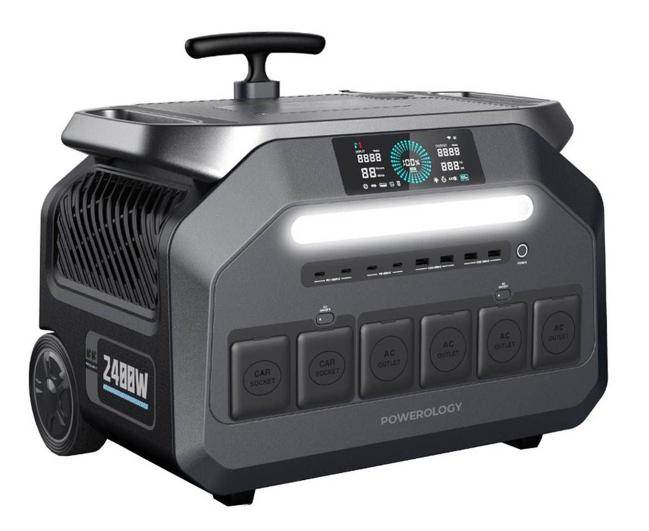 Powerology Portable Power Station / 2500W Power / 640,000 mAh Capacity / Includes 7 Ports