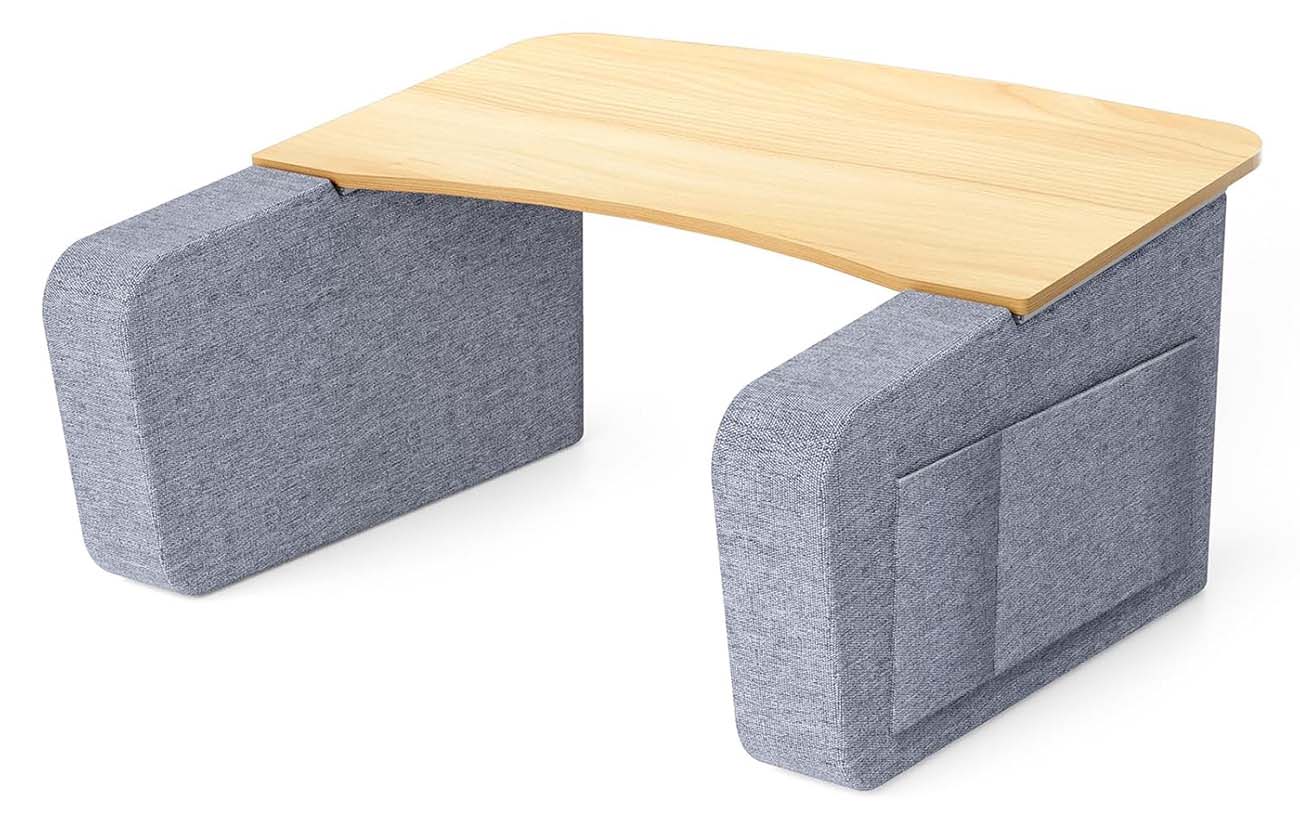 Portable Laptop Table / Built-in Pockets & Tablet Stand / Practical & Comfy / Grey & Beige