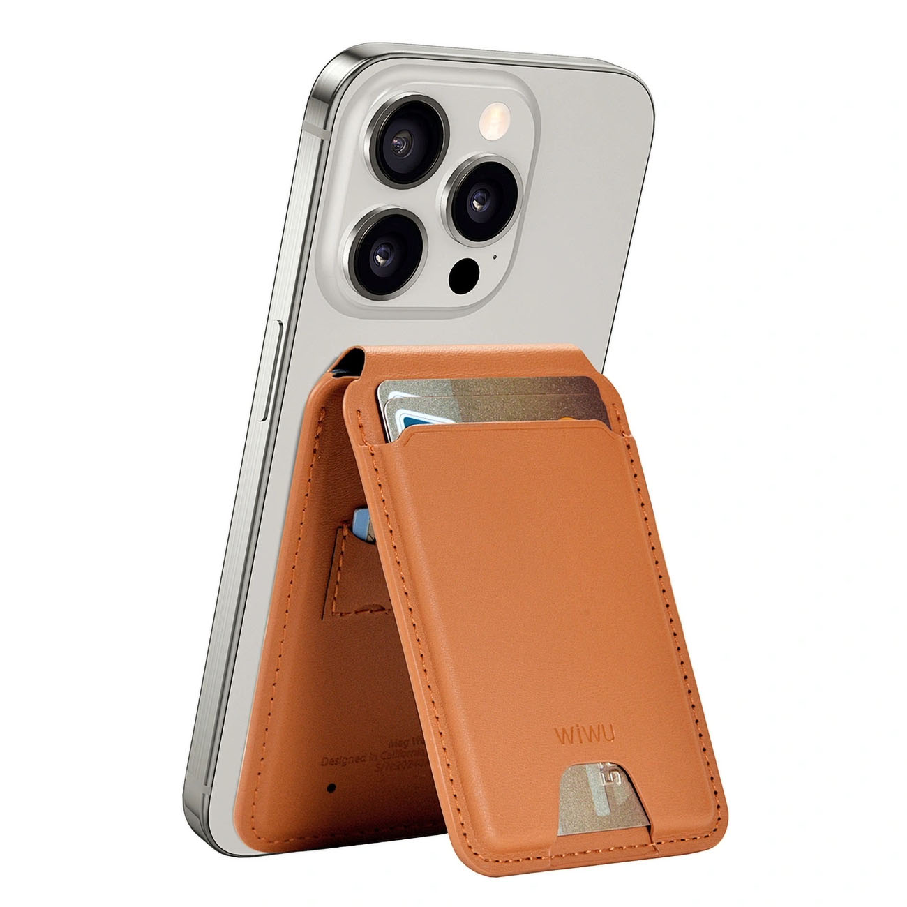 WiWU Magnetic Phone Wallet / Built-in Stand / Supports MagSafe + Apple Find My / Brown