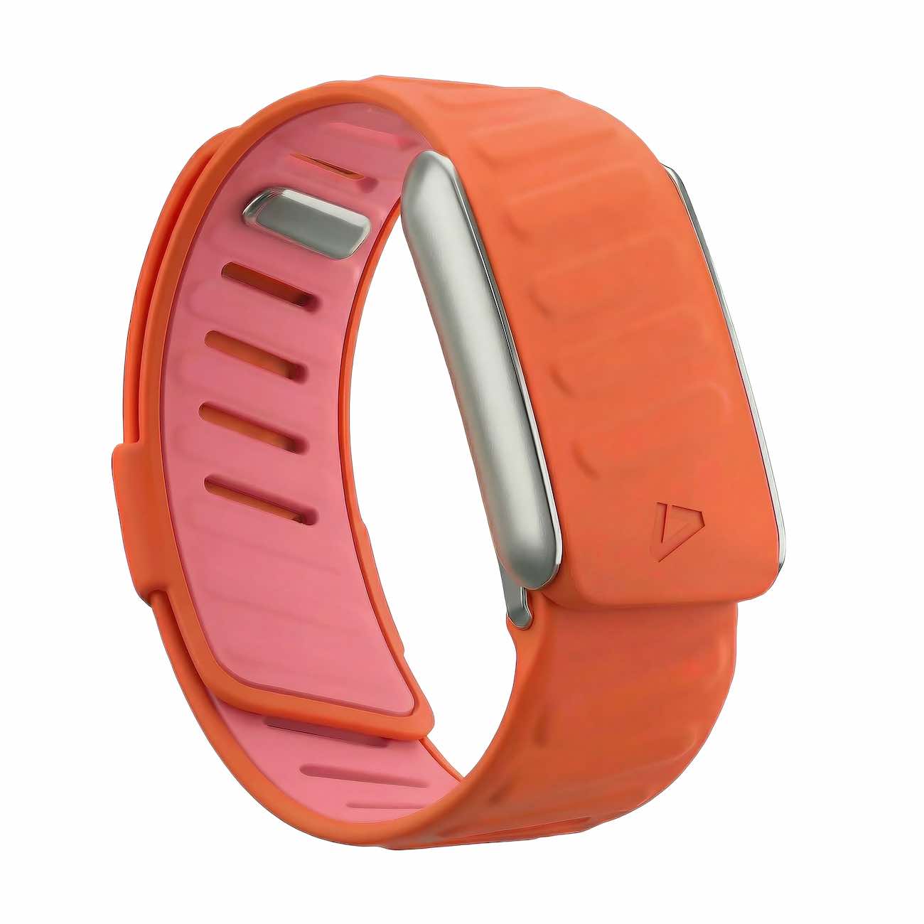 Dash Strap For Whoop 5 / Soft Silicone / Coral with Matte Silver Frame