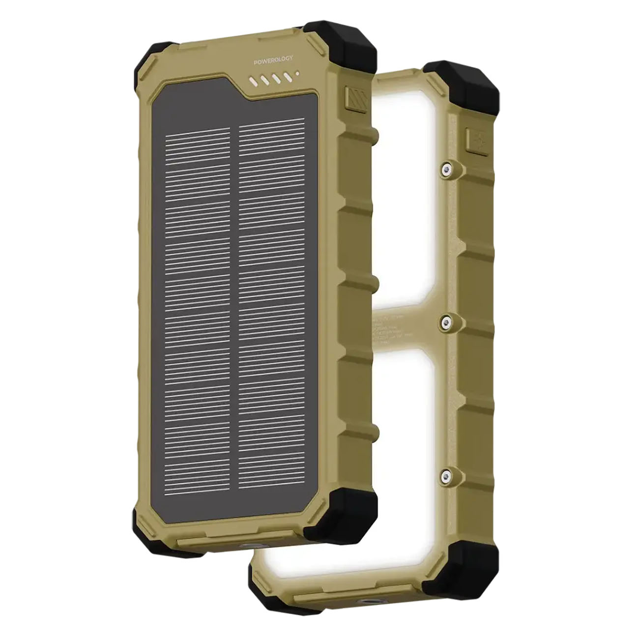 بطارية سعة 20 الف mAh من باورولوجي / مدخل تايب سي و USB-A / تدعم الشحن الشمسي / مع ليت مدمج 