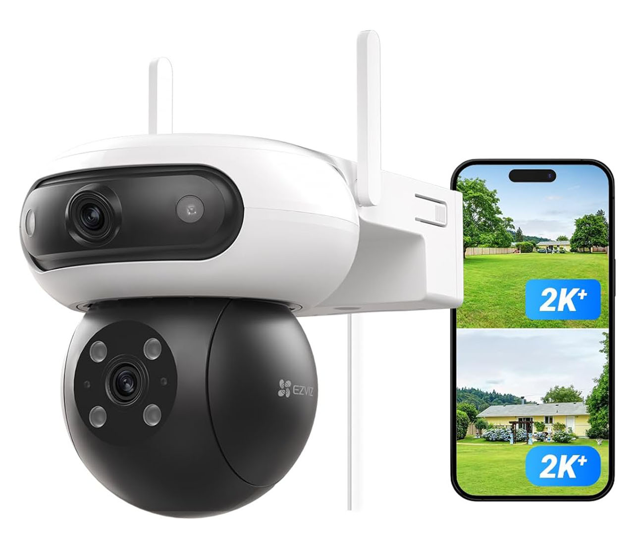 كاميرا C90 الامنية و الذكية من EZVIZ / عدستين دقة 2K / بث مباشر و تنبيهات من الجوال / مقاومة للماء
