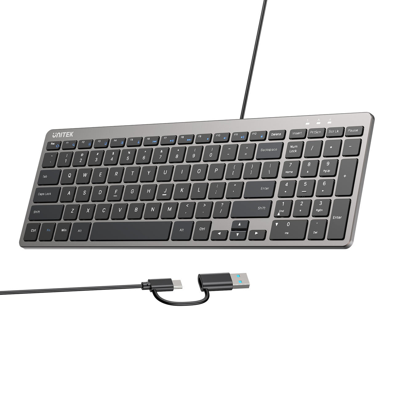 Unitek SlimTap Wired Keyboard / Slim Design / 99 Keys / Supports Windows & Mac / English Letters