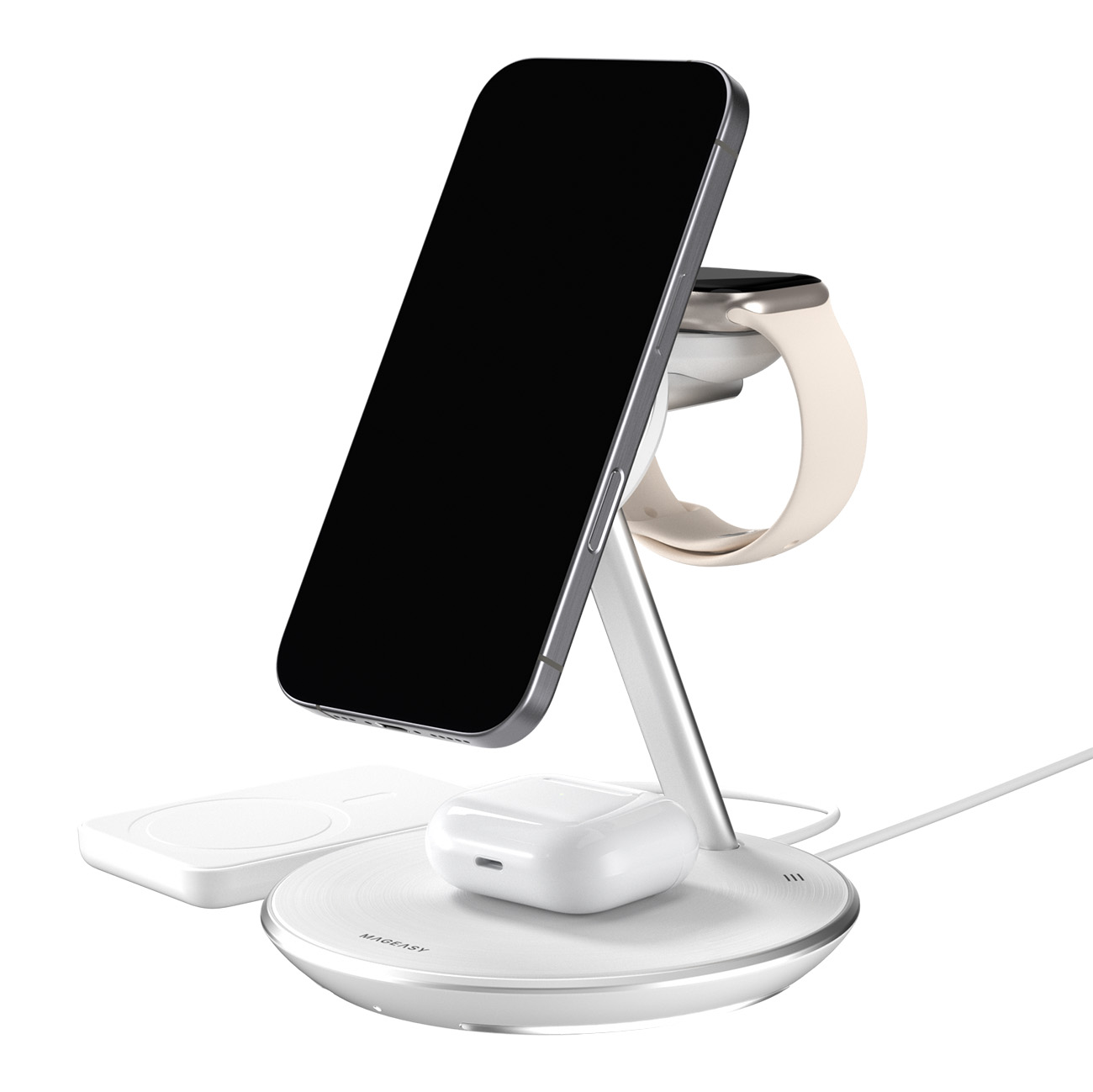 MagEasy Wireless Charger / Charges Phone + Apple Watch + AirPods / Built-in lighting / White 